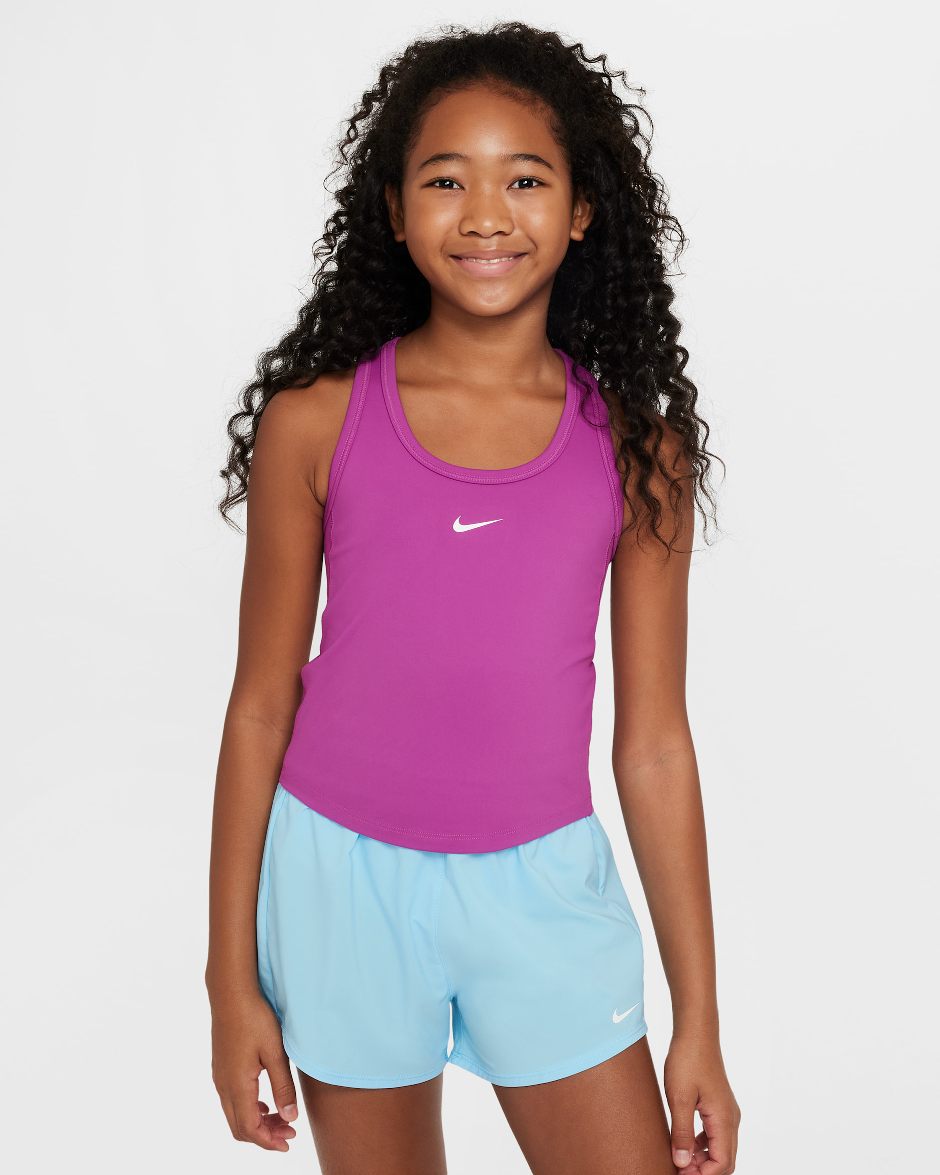 Nike One Fitted Big Kids' (Girls') Dri-FIT Tank - Hot Fuchsia/White
