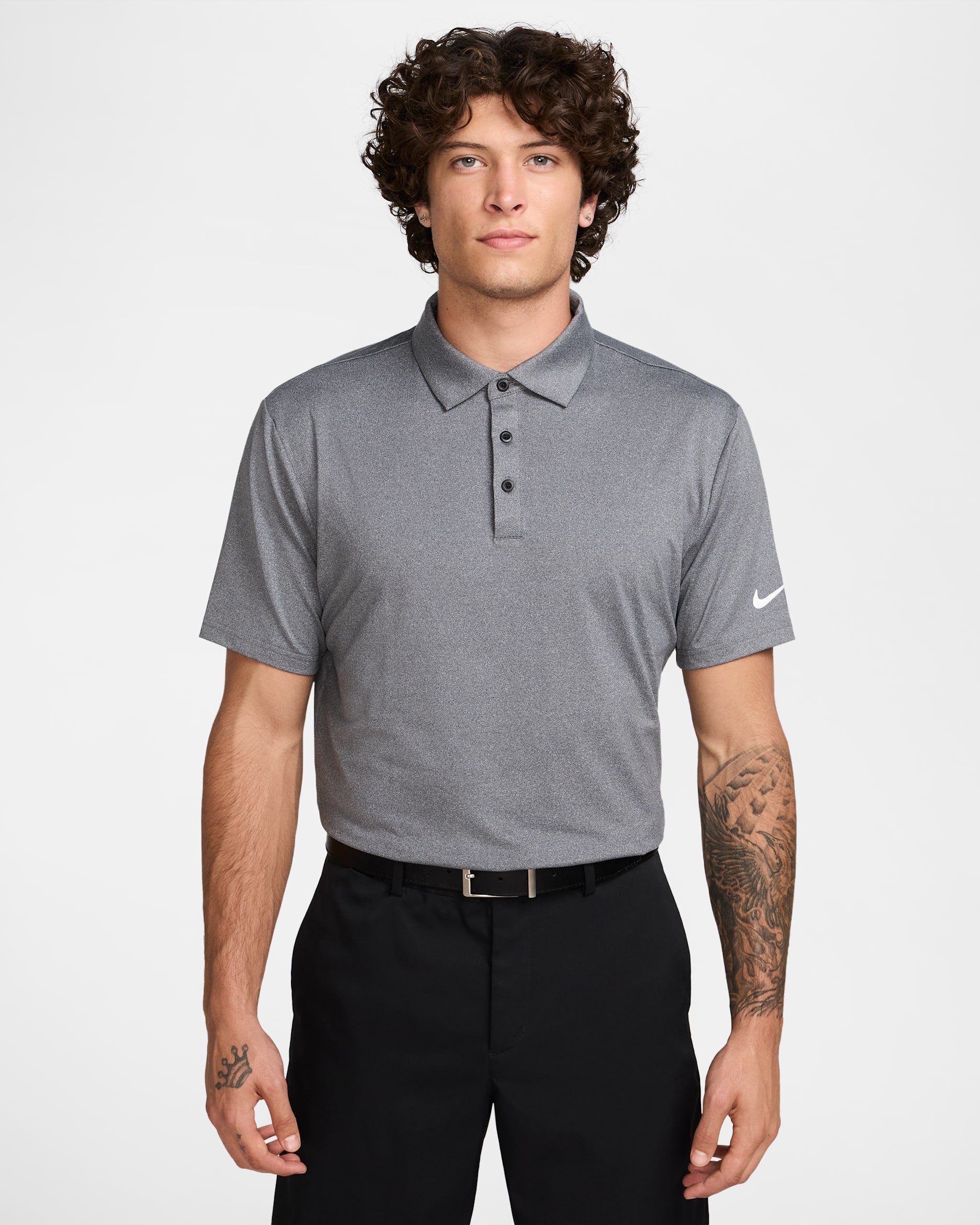 Nike Tour Men's Dri-FIT Heathered Golf Polo - Black/Pure/White