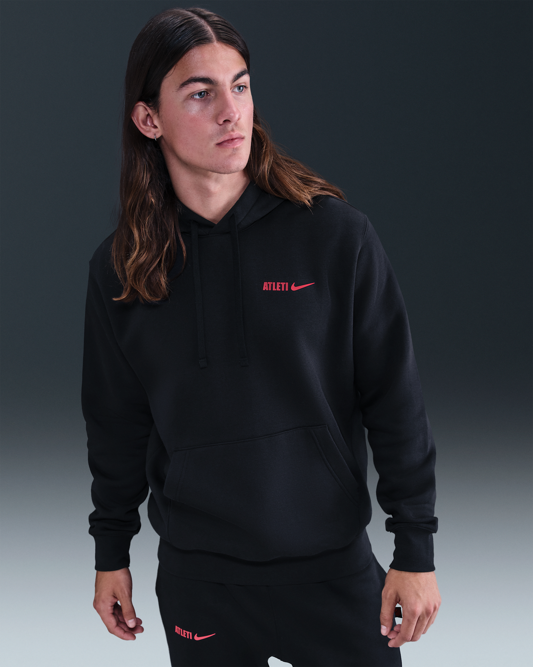 Felpa con cappuccio in fleece Nike Football Atlético Madrid Club – Uomo - Nero/Sport Red