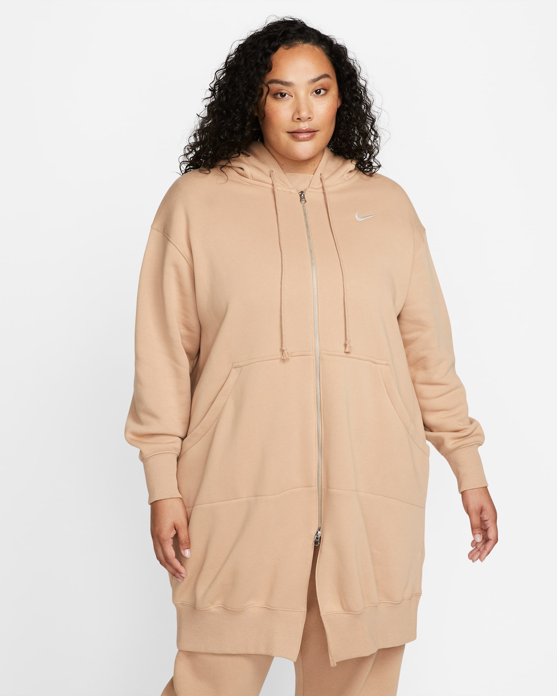 Nike Sportswear Phoenix Fleece Women's Oversized Long Full-Zip Hoodie (Plus Size) - Hemp/Sail