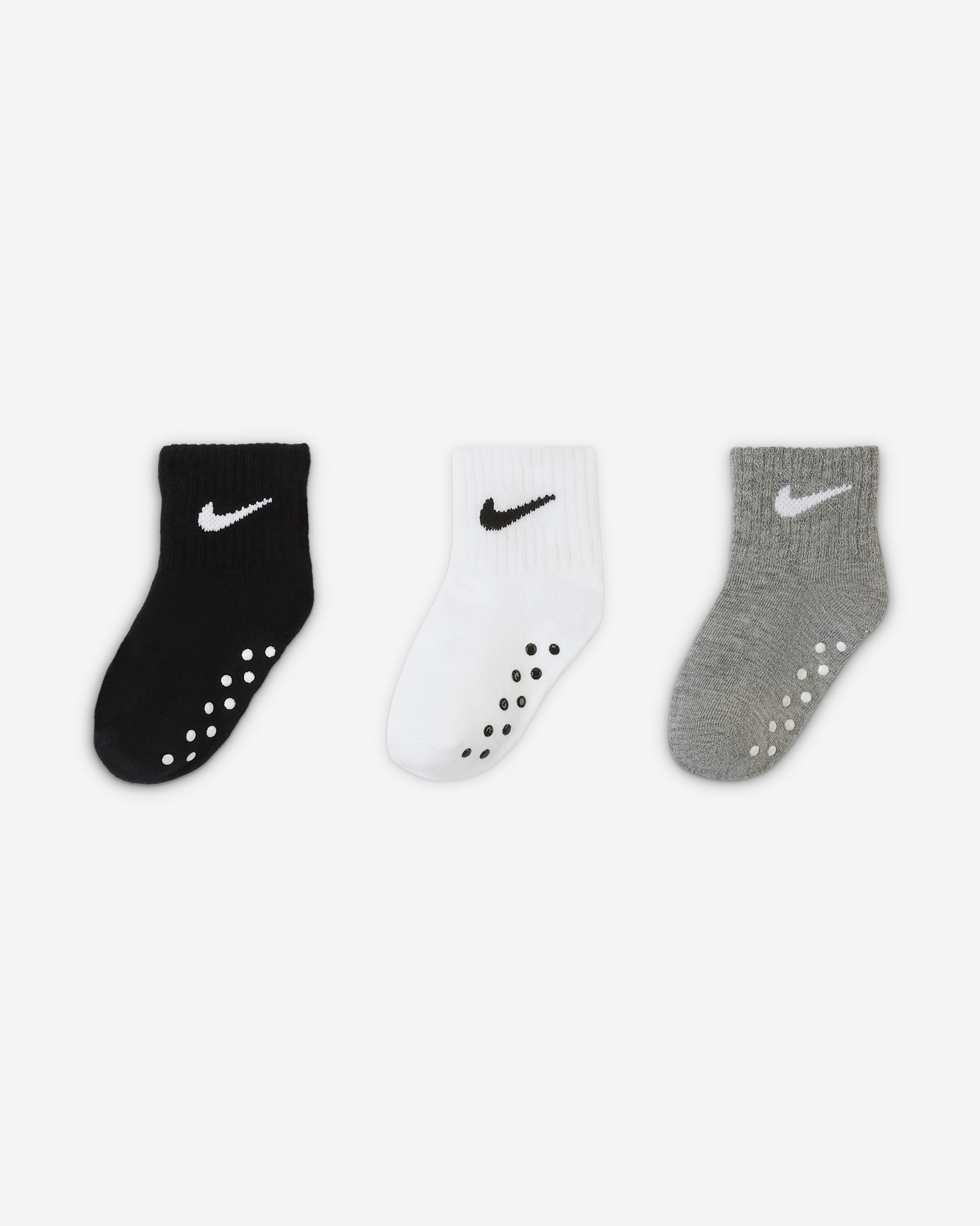 Calcetines al tobillo Swoosh con antideslizante infantiles (3 pares) Nike - Negro/Blanco/Gris