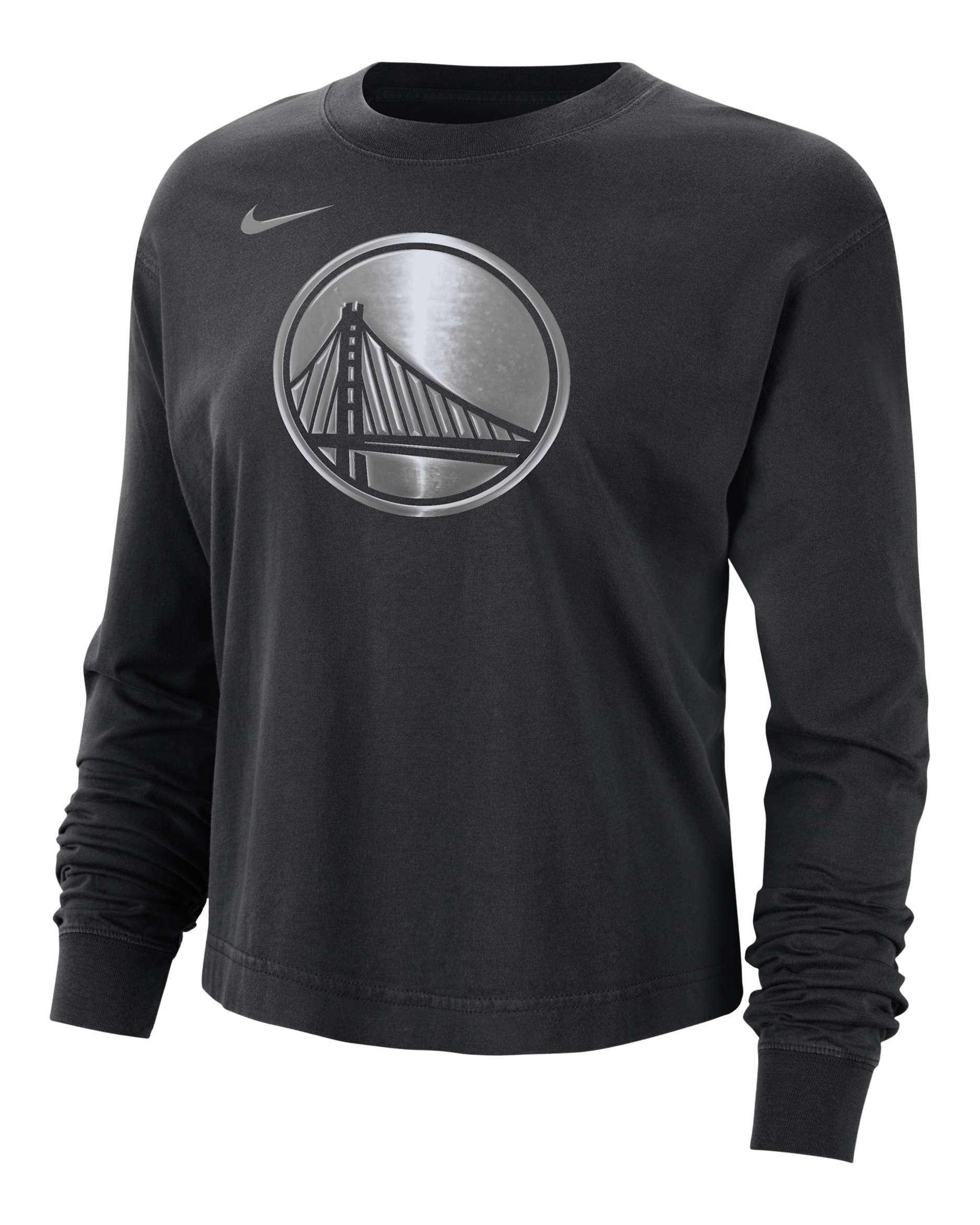Playera de manga larga Nike de la NBA con brillo de corte cuadrado para mujer Golden State Warriors Courtside - Negro