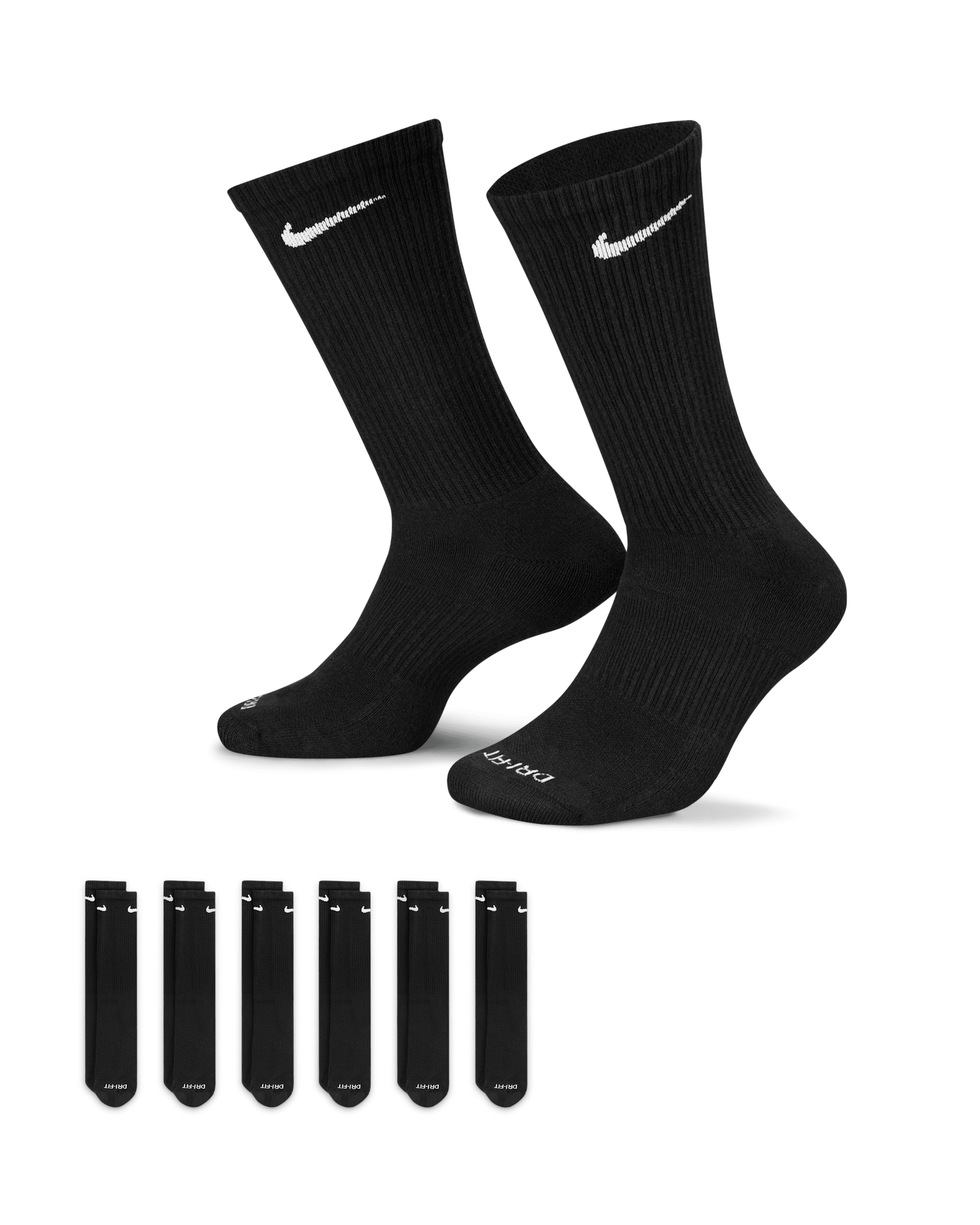 Nike Everyday Plus Cushioned Training Crew Socks (6 Pairs) - Black/White