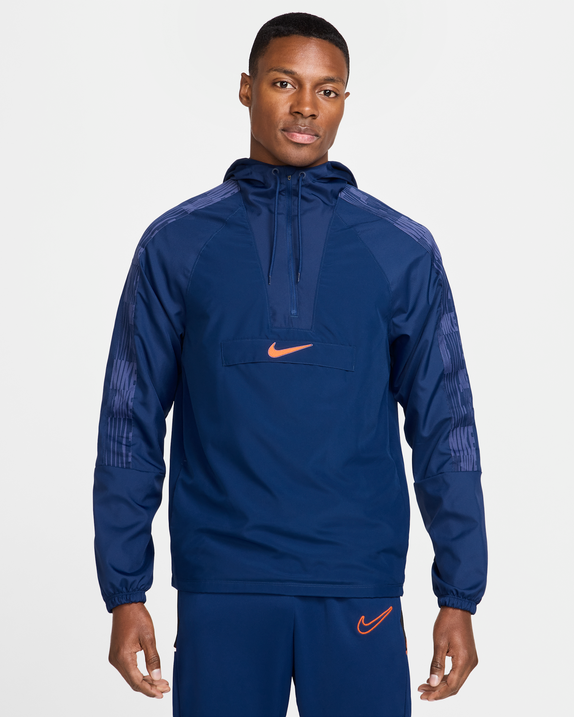 Nike Academy+ Men's Repel Soccer Anorak Jacket - Blue Void/Orange Pulse