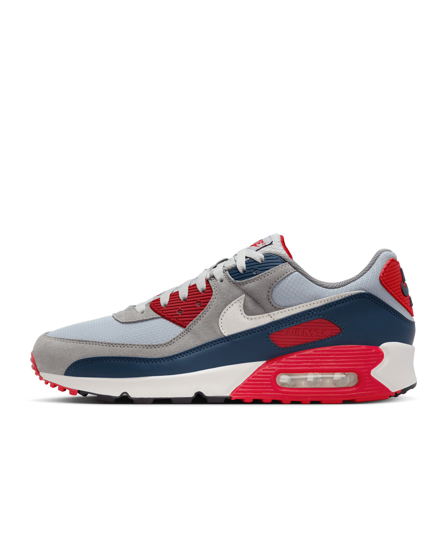 Nike Air Max 90 Men's Shoes - Light Smoke Grey/Armoury Navy/Fire Red/Phantom