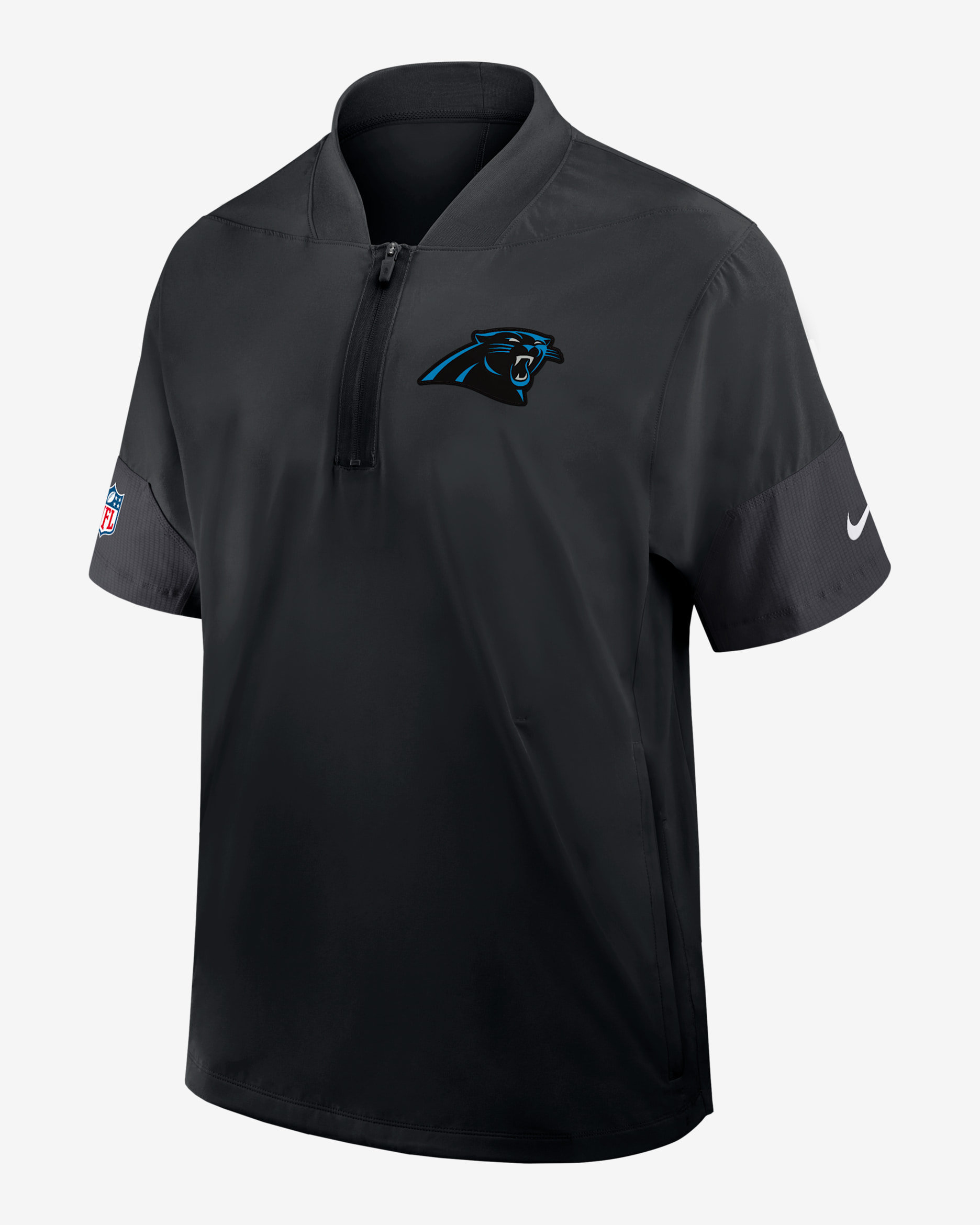 Chamarra de manga corta Nike de la NFL de medio cierre para hombre Carolina Panthers Sideline Coach - Negro