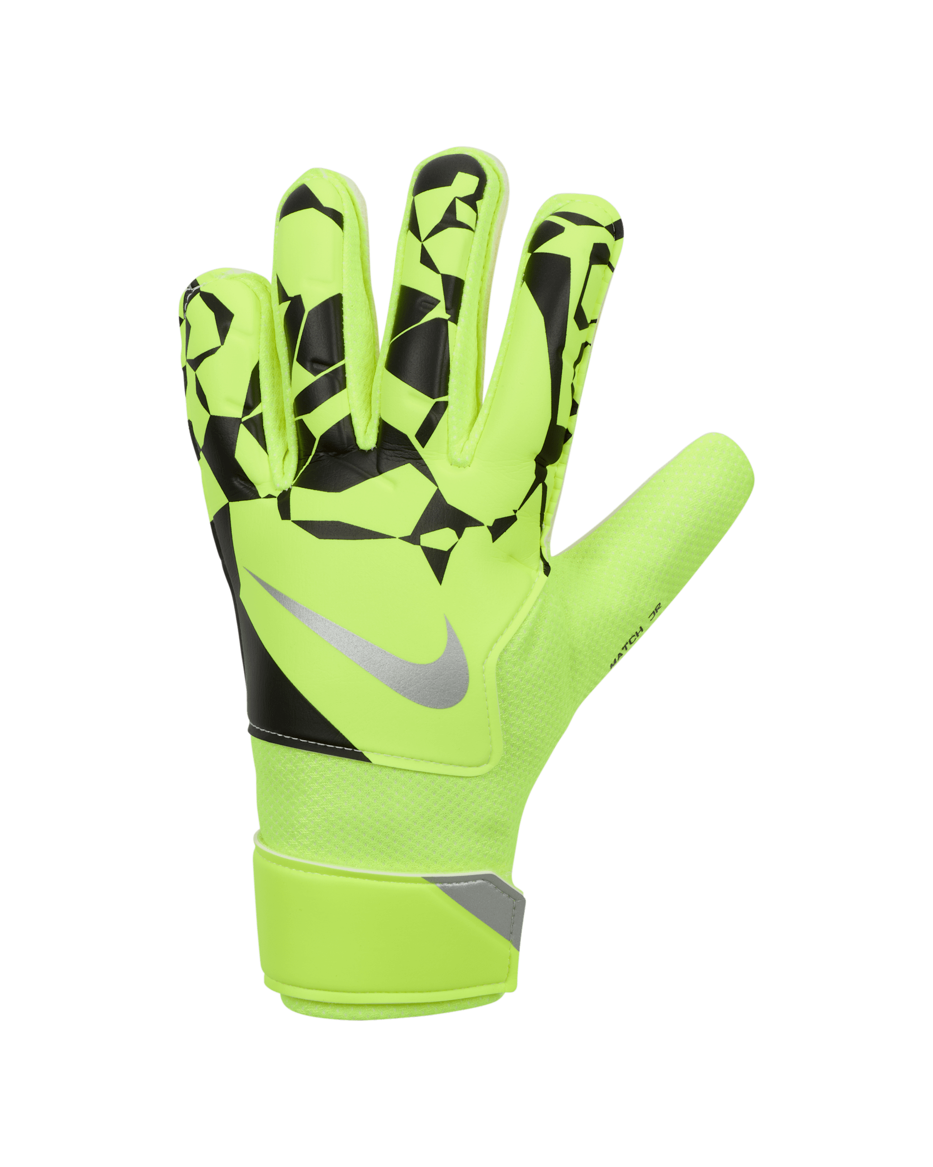 Nike Match Jr. Older Kids' Goalkeeper Football Gloves - Volt/Black/Metallic Silver