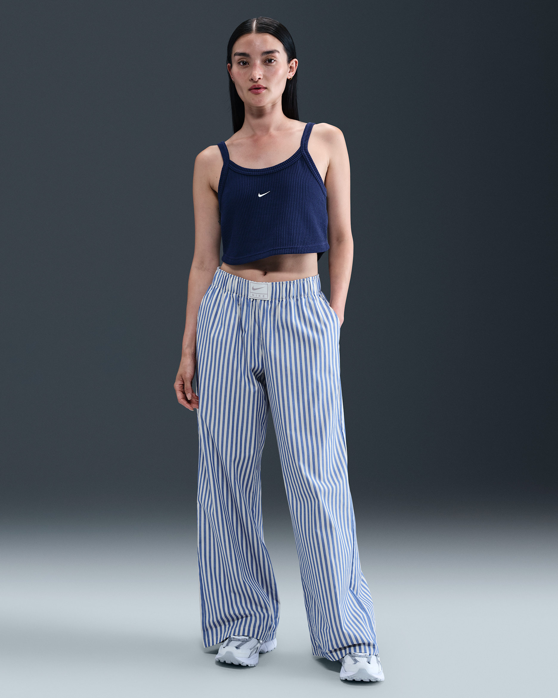 Nike Sportswear Chill Poplin Women's Mid-Rise Loose Striped Pants - Game Royal/Sail/Black