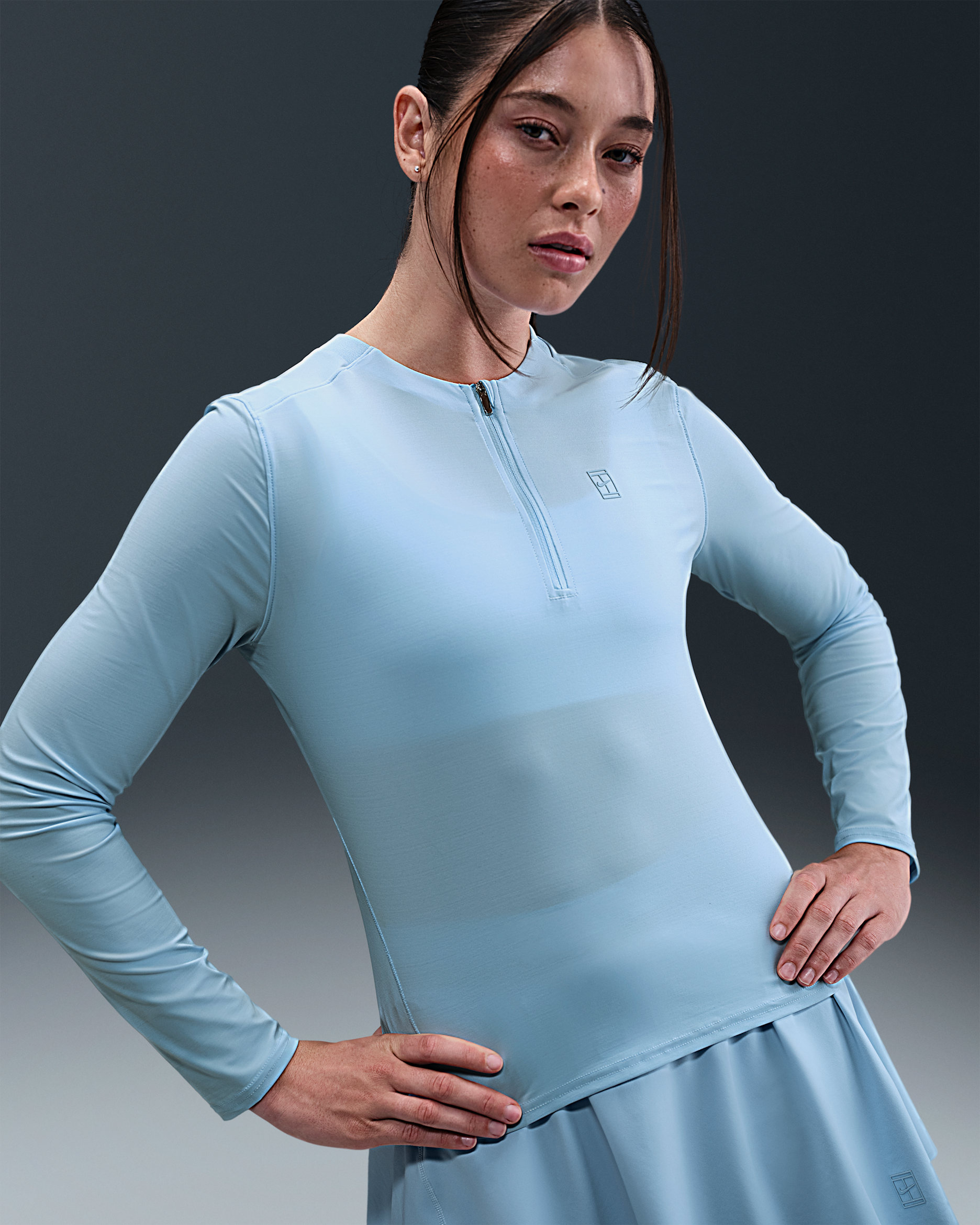 NikeCourt Advantage Women's Dri-FIT Mid-Layer Tennis Top - Celestine Blue/Celestine Blue