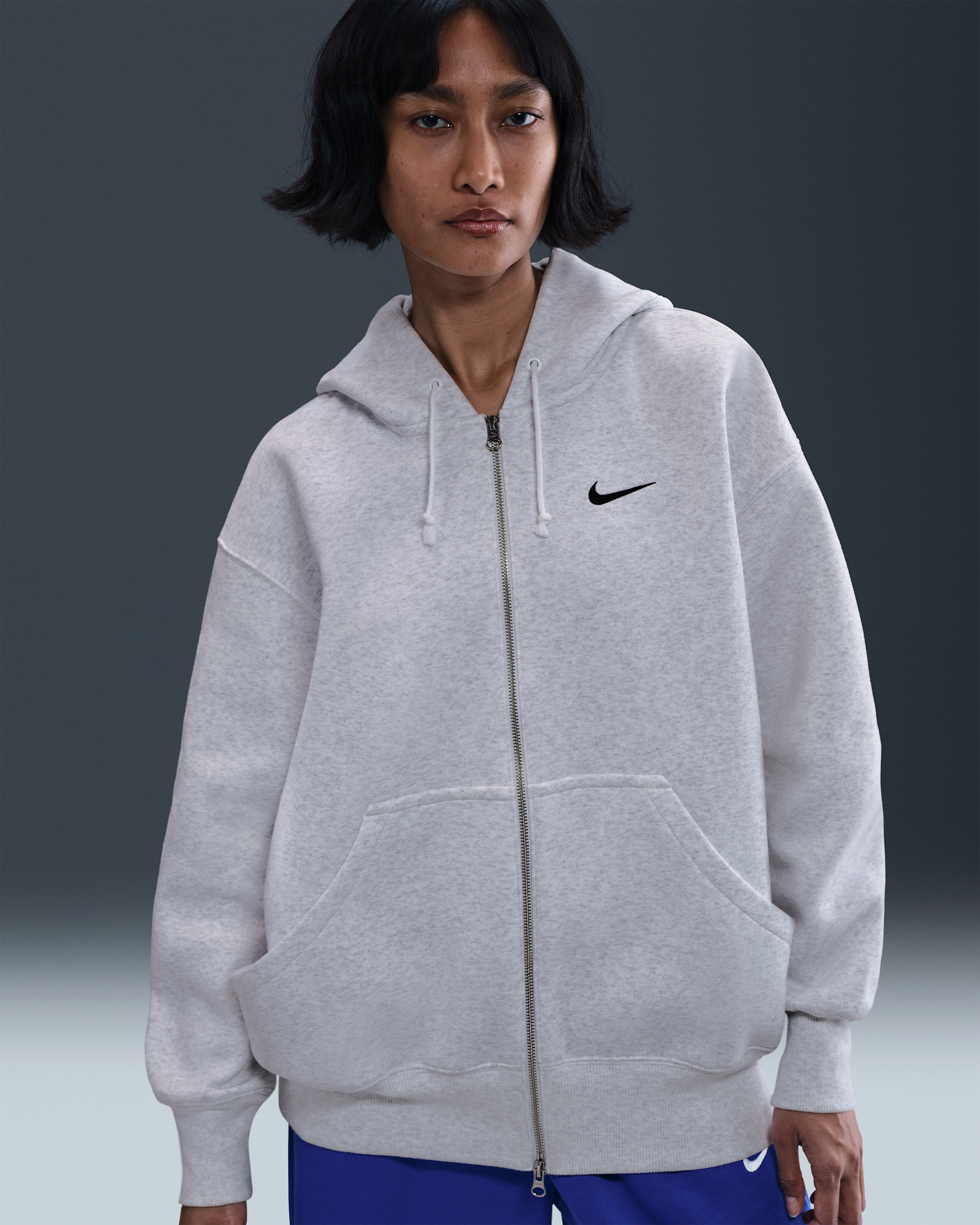 Sudadera con gorro con cierre completo de tejido Fleece oversized para mujer Nike Sportswear Phoenix - Abedul jaspeado/Negro