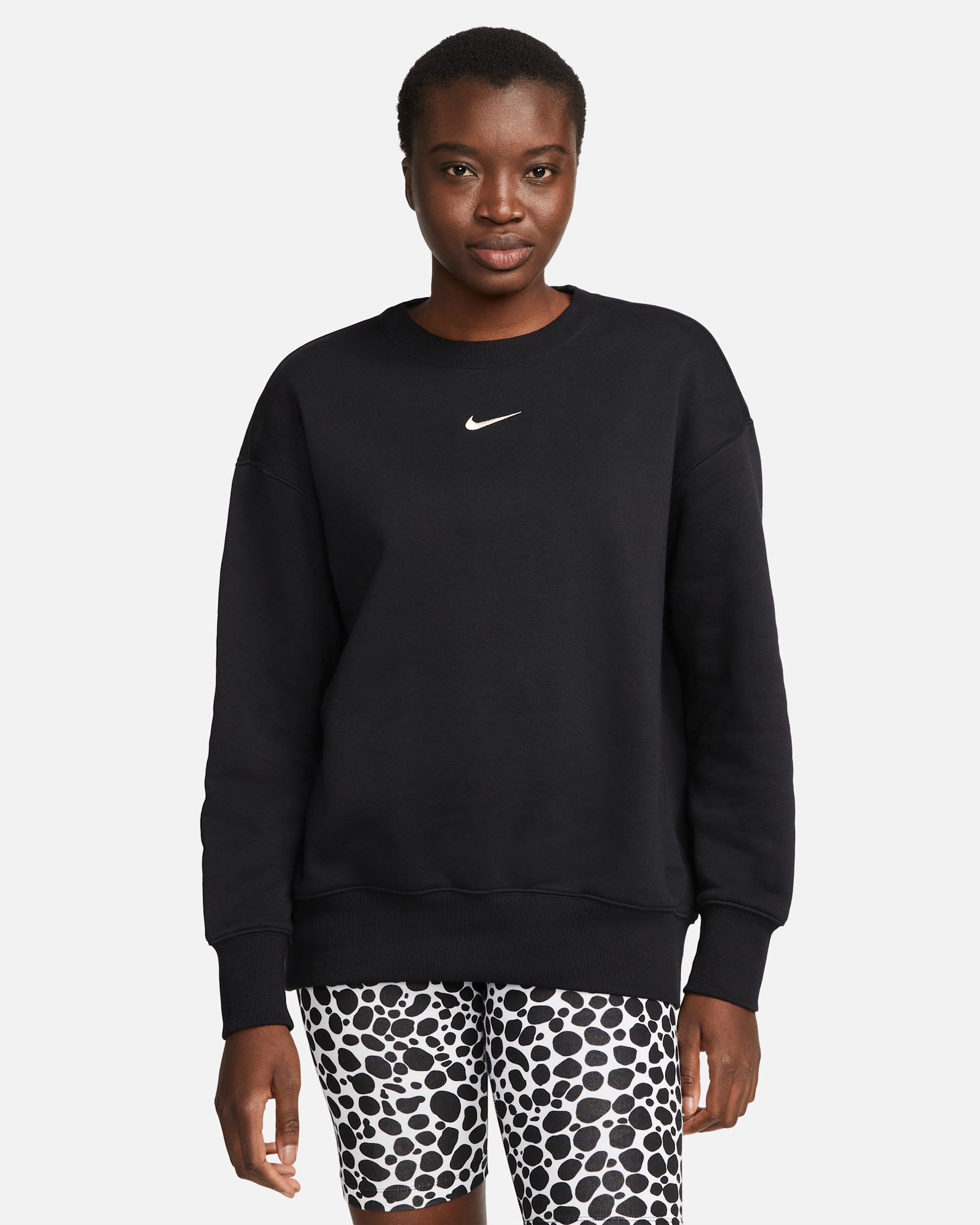 Sudadera oversized de cuello redondo de tejido Fleece para mujer Nike Sportswear Phoenix - Negro/Vela
