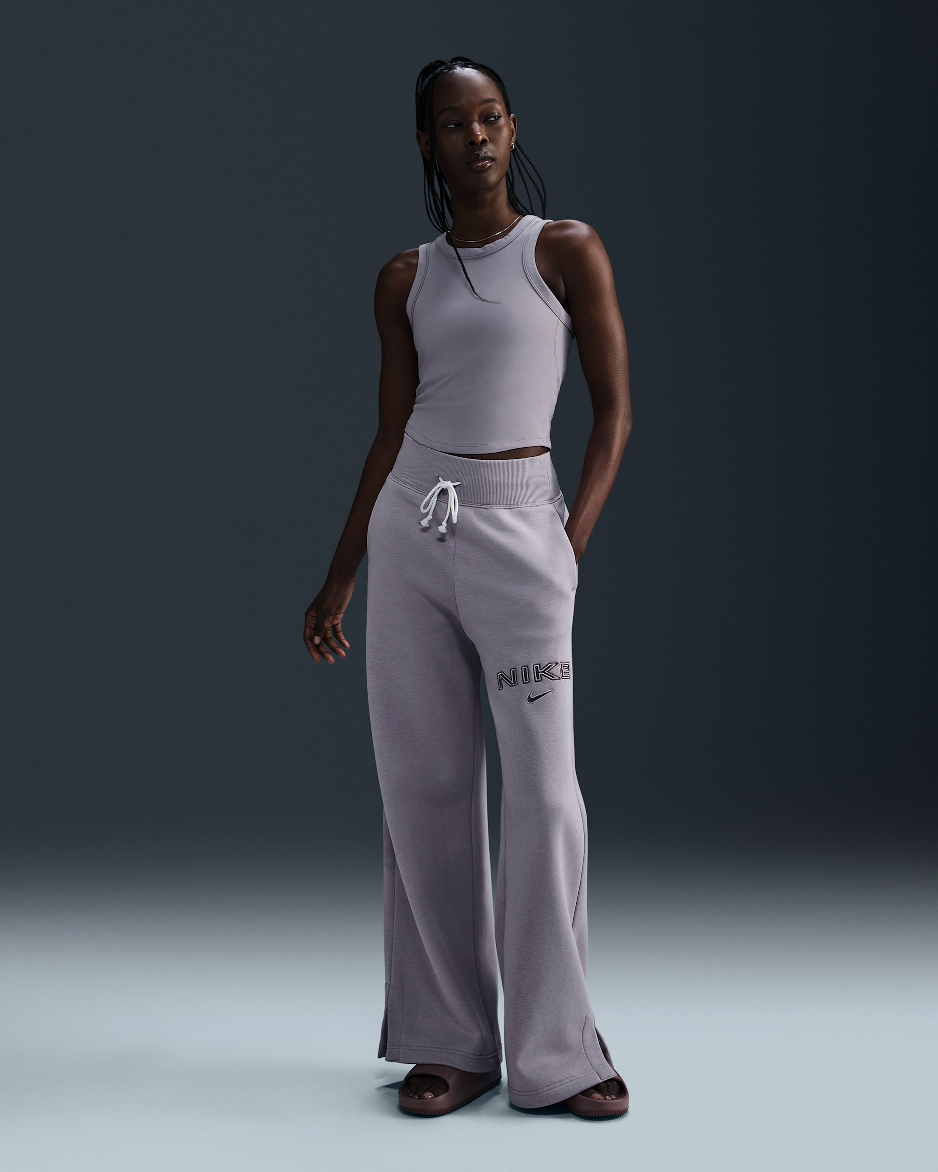 Nike Sportswear Phoenix Fleece Women's High-Waisted Wide-Leg Logo Pants - Light Violet Ore