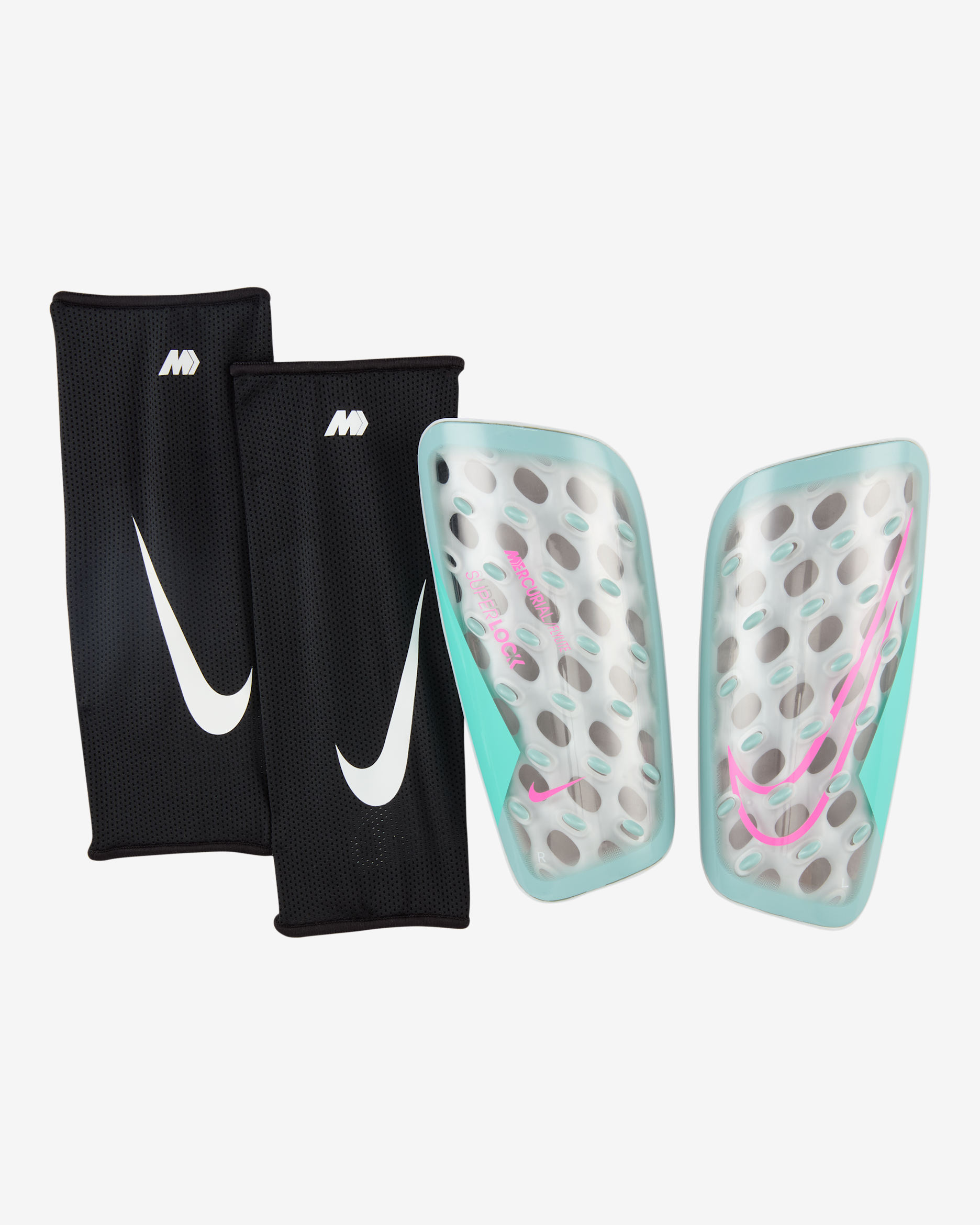 Nike Mercurial FlyLite SuperLock Football Shinguards - Ocean Cube/Aurora Green/Pink Blast