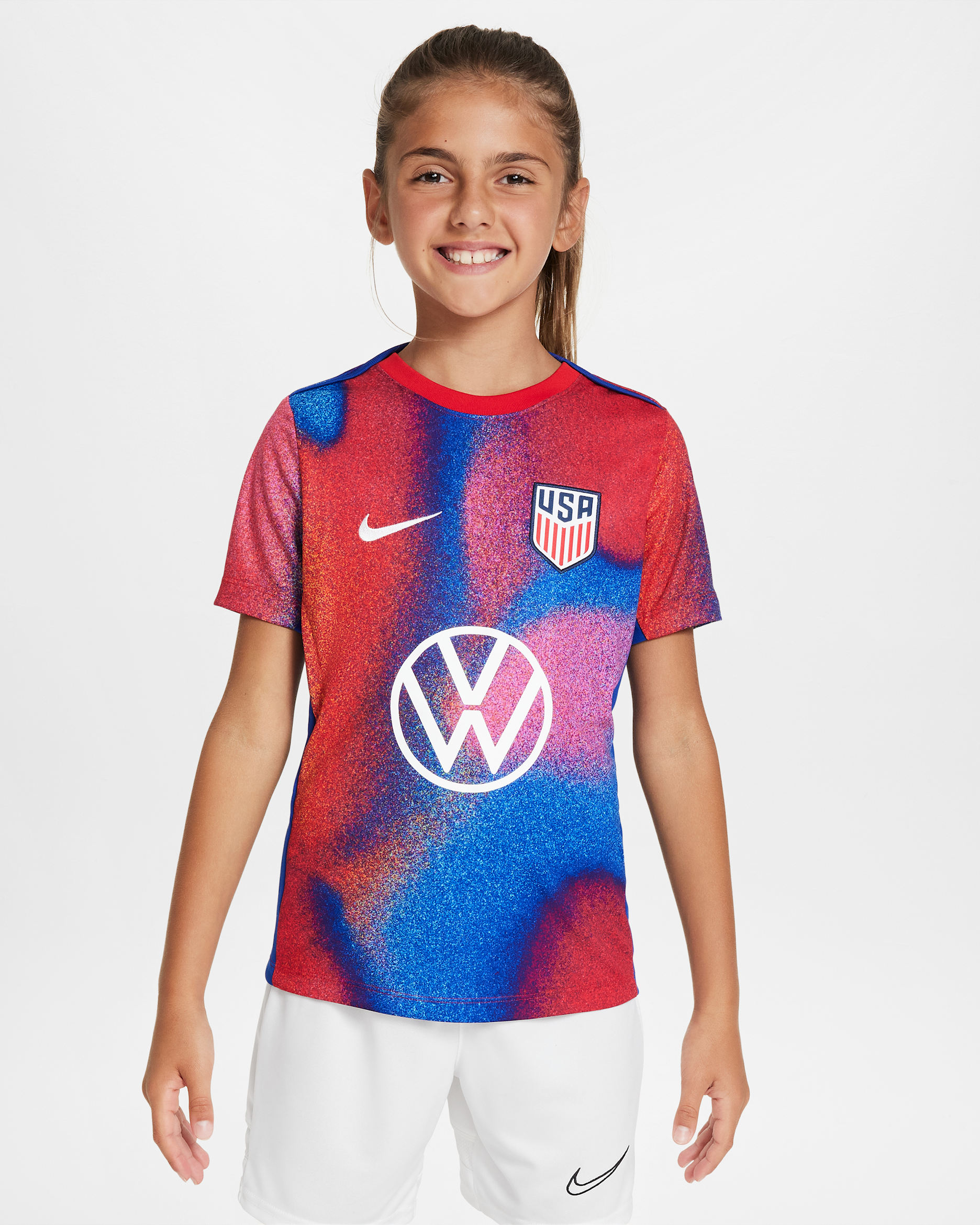 USMNT Academy Pro Big Kids' Nike Dri-FIT Soccer Pre-Match Short-Sleeve Top - White/Old Royal/Old Royal/White
