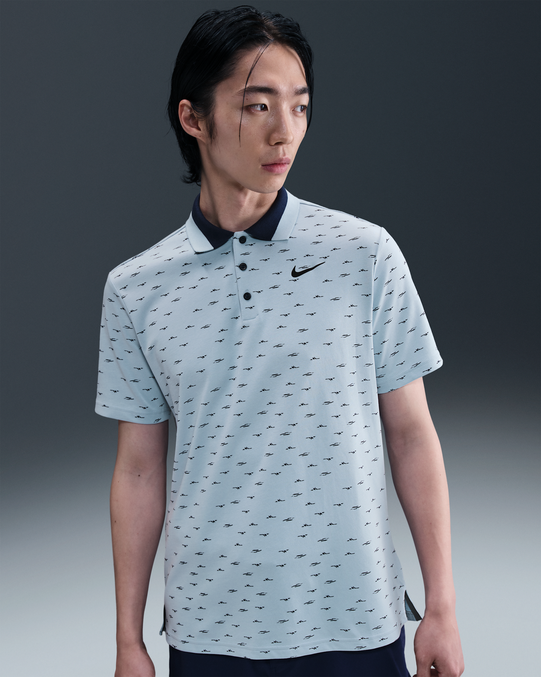 나이키 투어 남성 드라이 핏 골프 폴로 - 라이트 아머리 블루/블랙