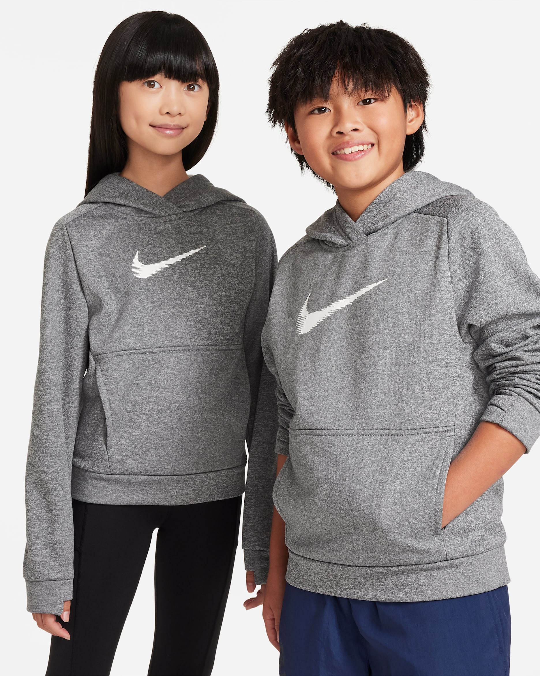 Nike Multi+ Big Kids' Therma-FIT Pullover Hoodie - Dark Grey Heather/Heather/White