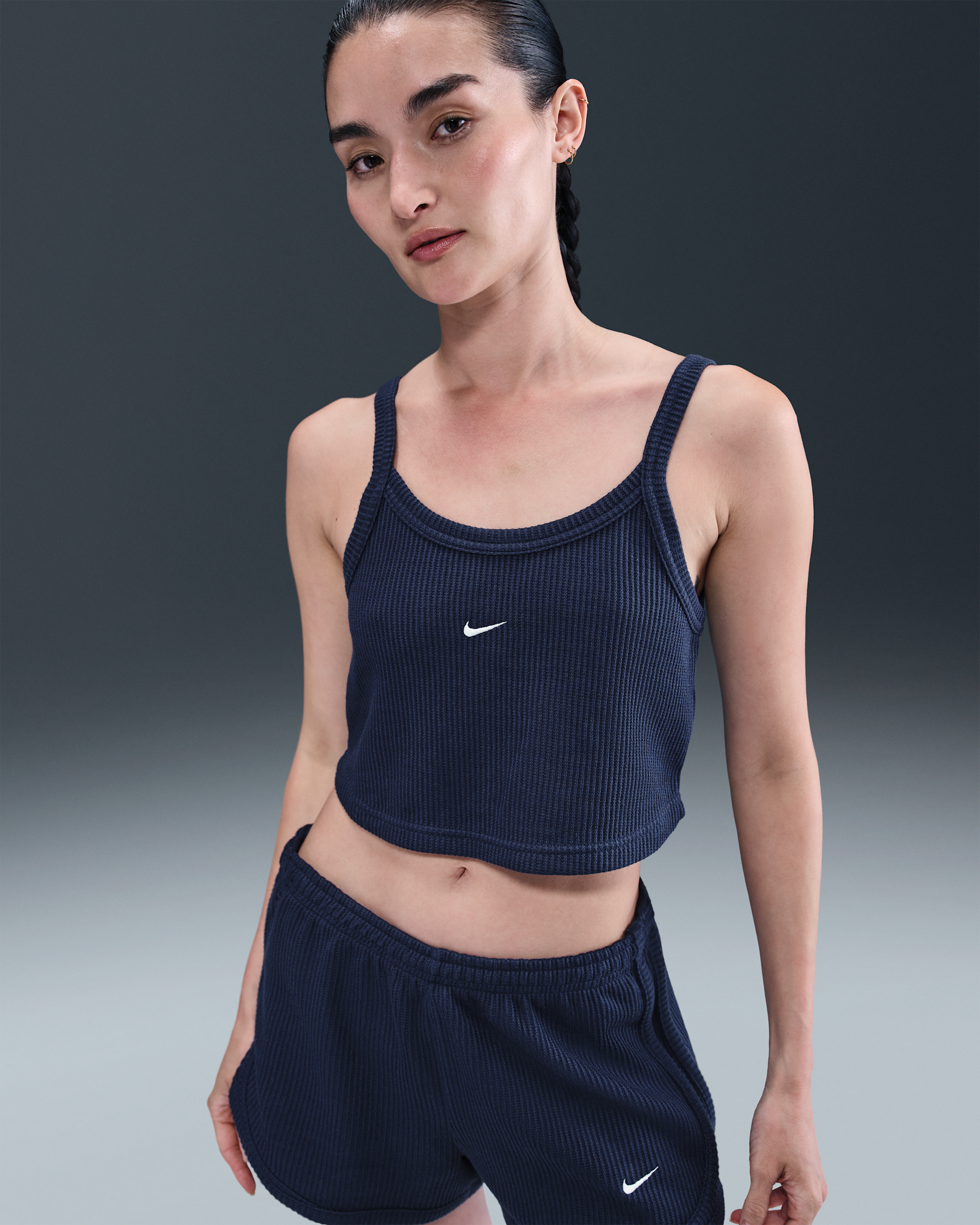 Dámské zkrácené tílko Nike Sportswear Chill Waffle - Midnight Navy/Sail