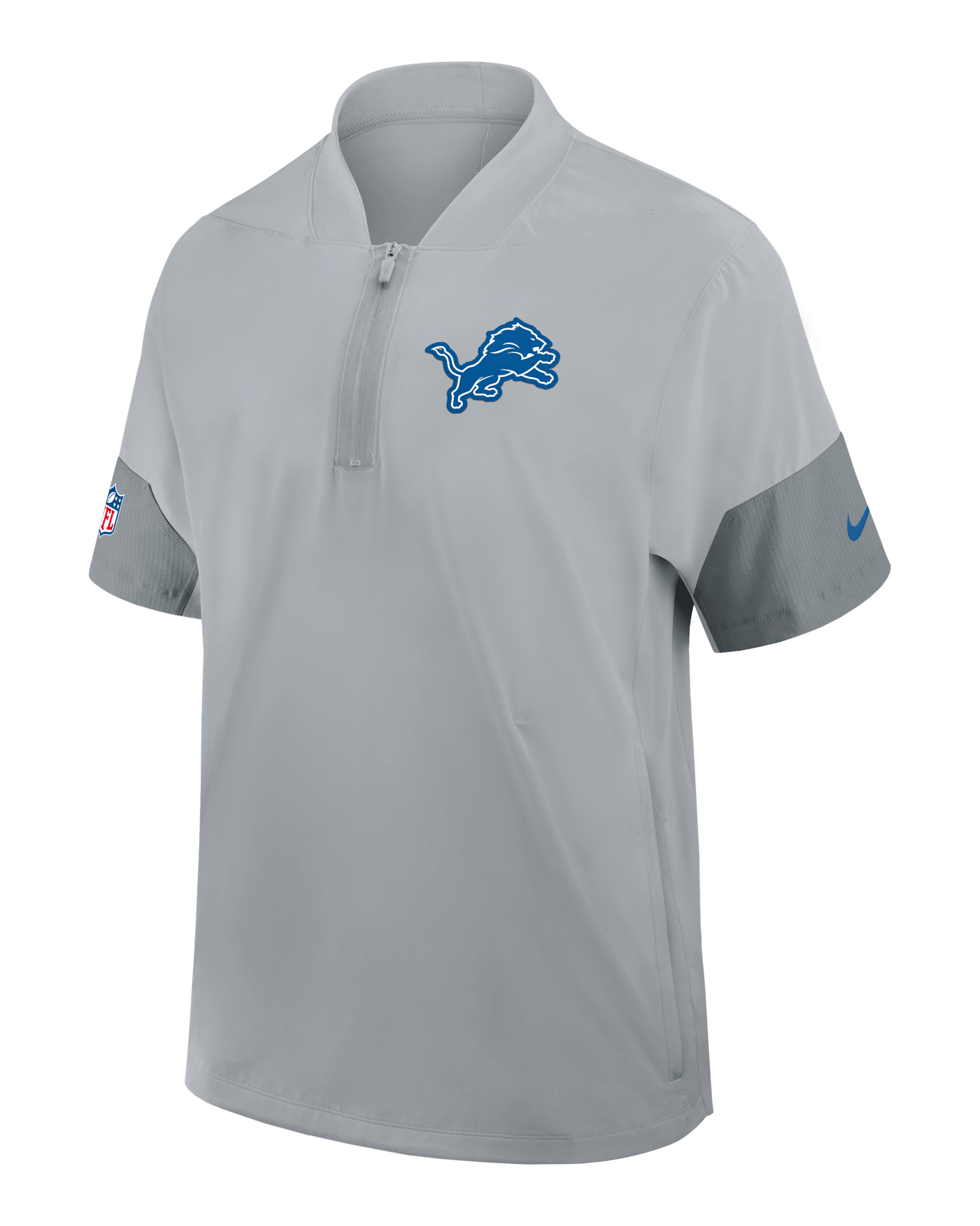 Playera de manga corta Nike de la NFL de medio cierre para hombre Detroit Lions Sideline Coach - Gris