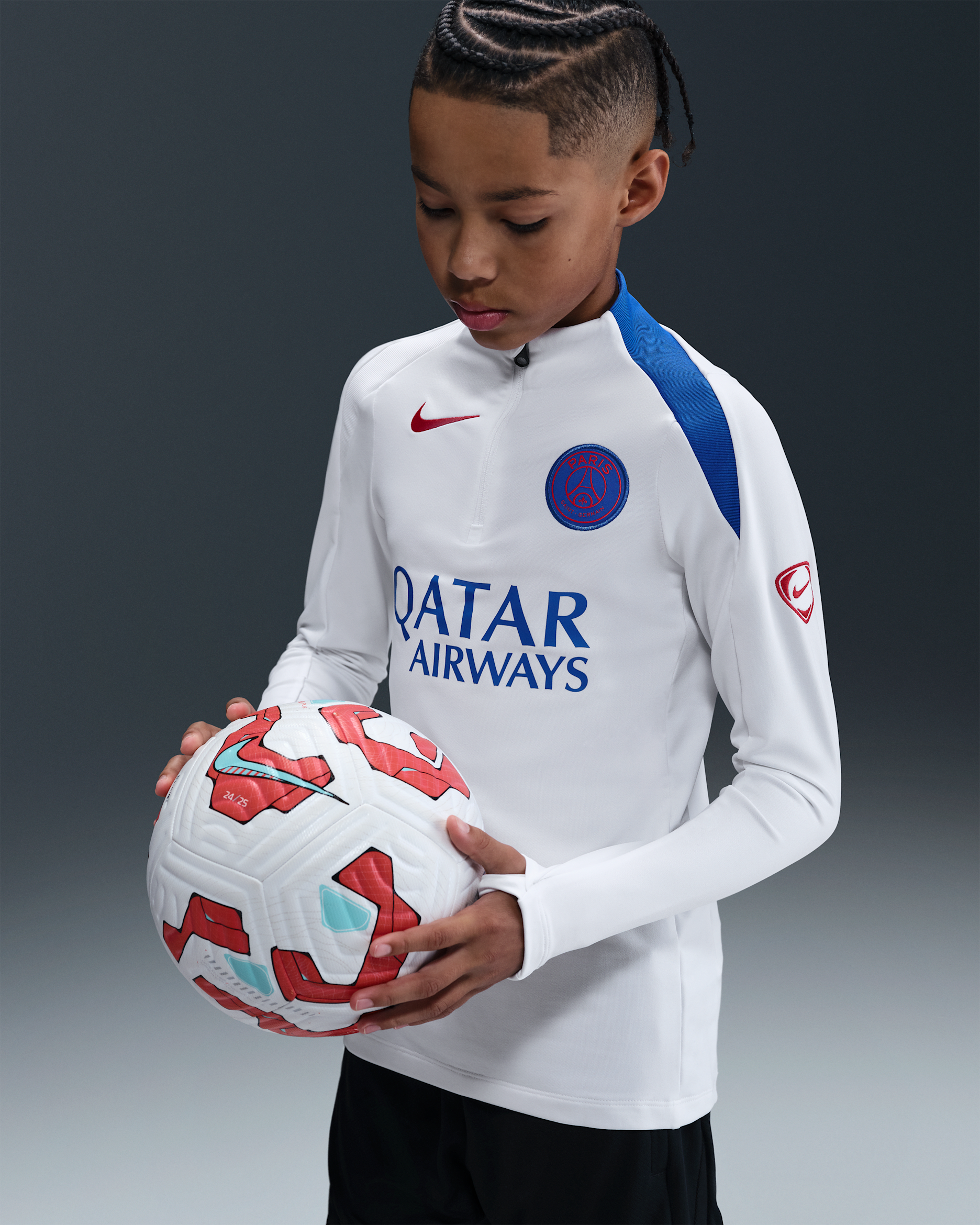 Paris Saint-Germain Strike Third Older Kids' Nike Dri-FIT Total 90 Football Knit Drill Top - White/Hyper Royal/Global Red