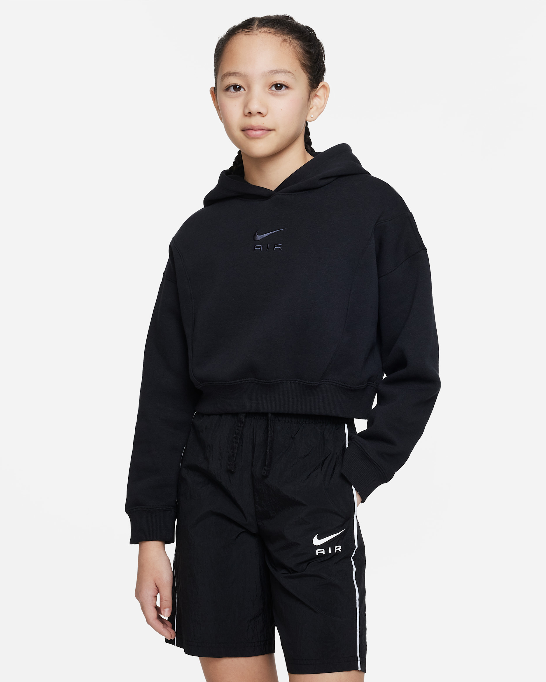 Nike Air Big Kids' (Girls') French Terry Cropped Hoodie - Black/Black/Anthracite
