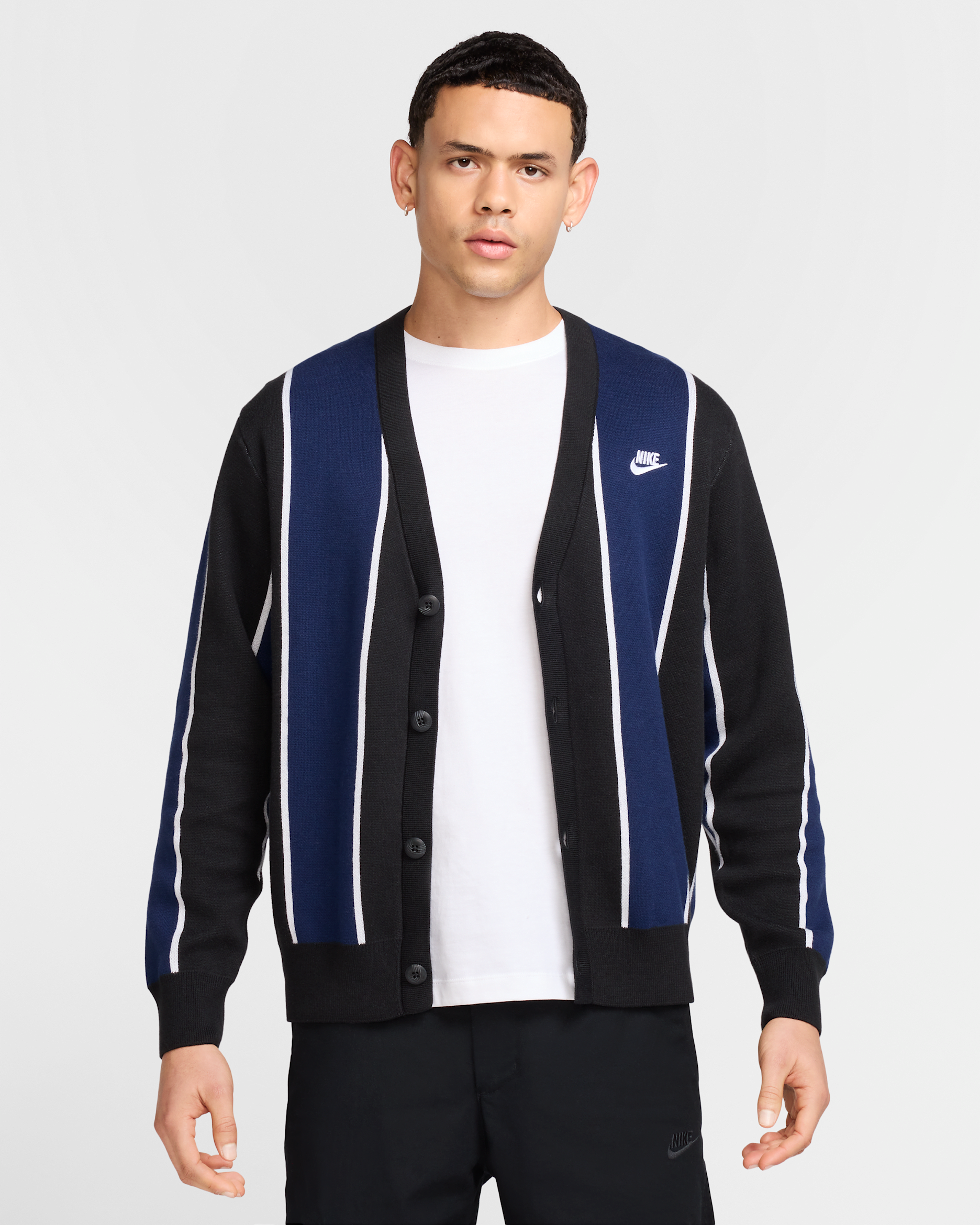 Nike Club Men's Fairway Stripe Sweater - Black/Midnight Navy/White