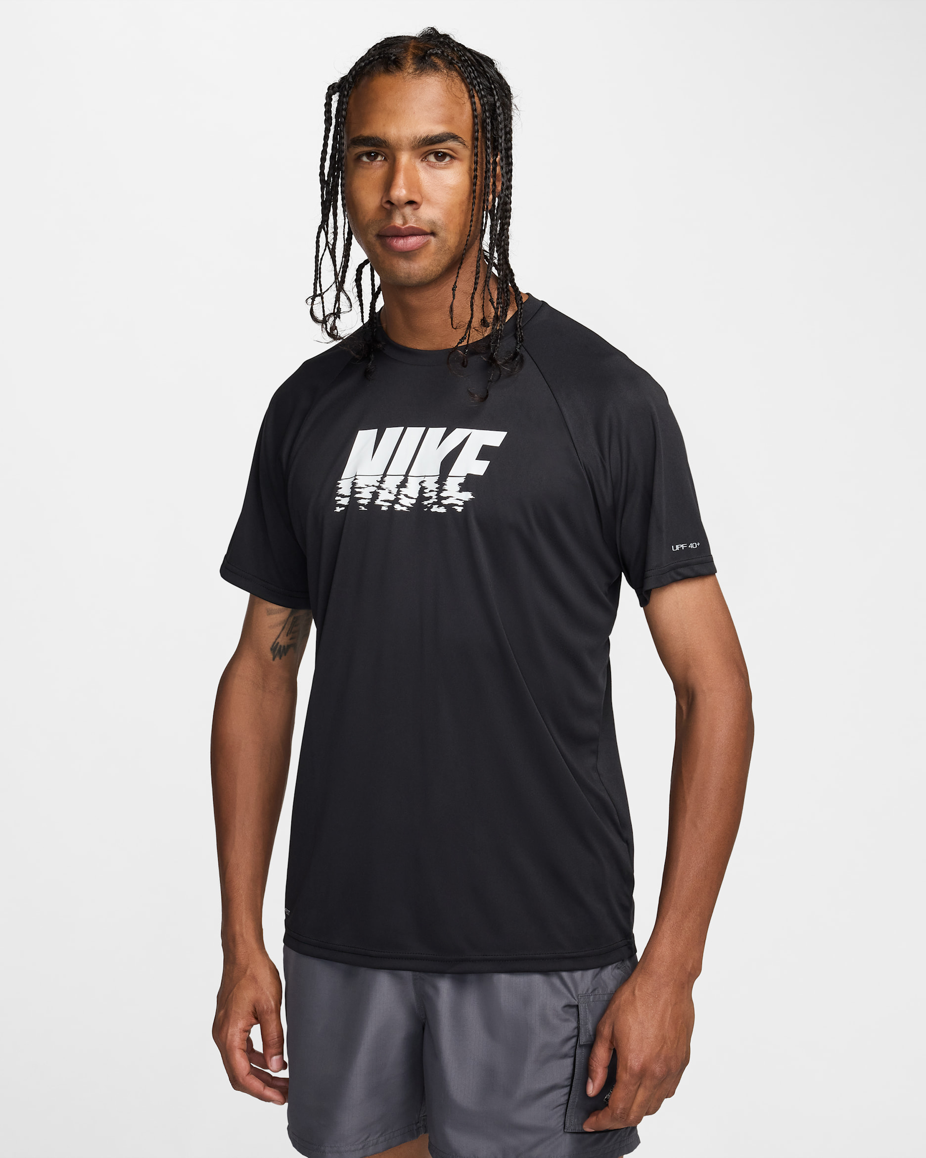 나이키 스윔 썬셋 로고 남성 드라이 핏 반팔 하이드로가드 - 블랙/화이트/화이트