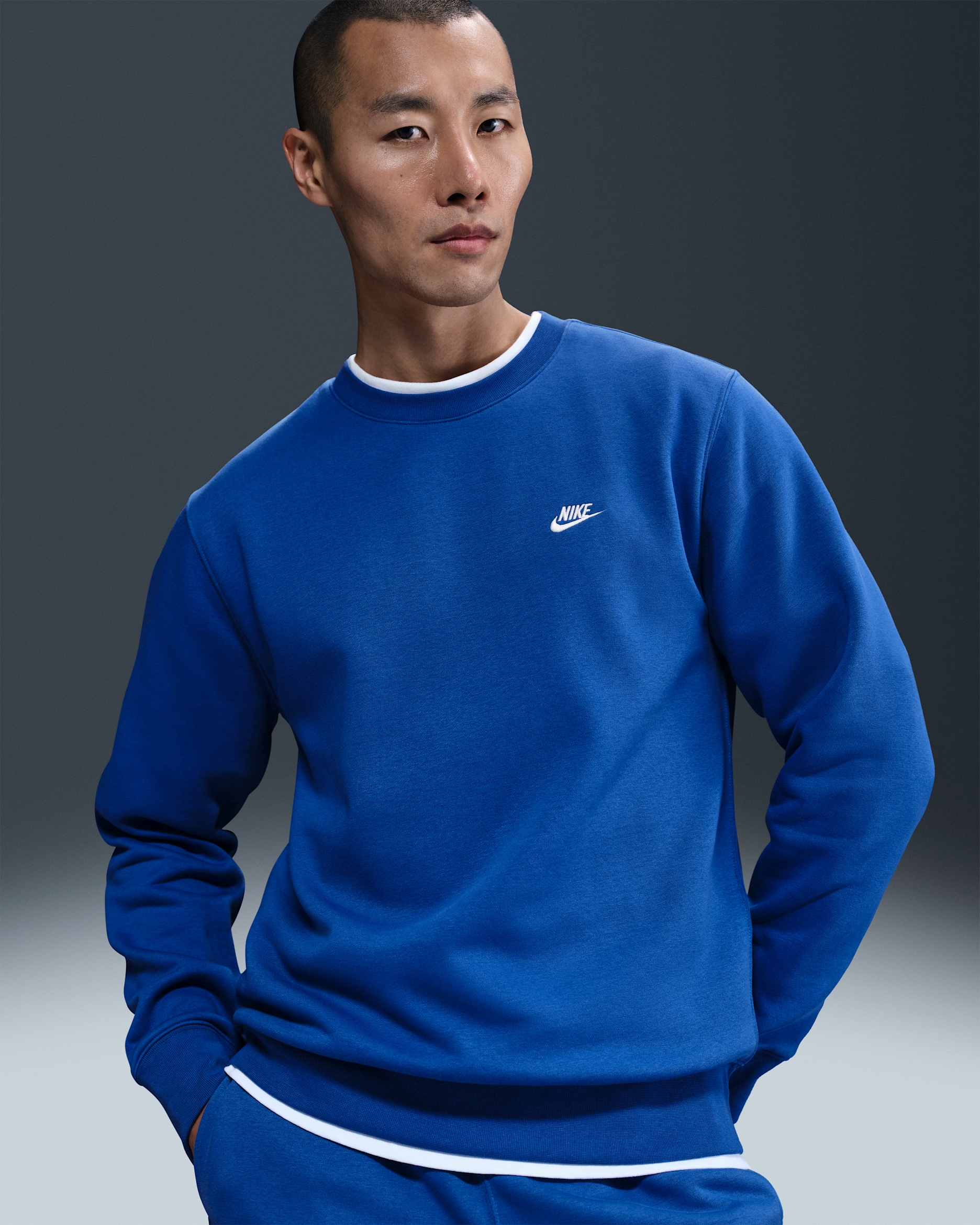 Nike Club Men's Fleece Crew - Game Royal/White
