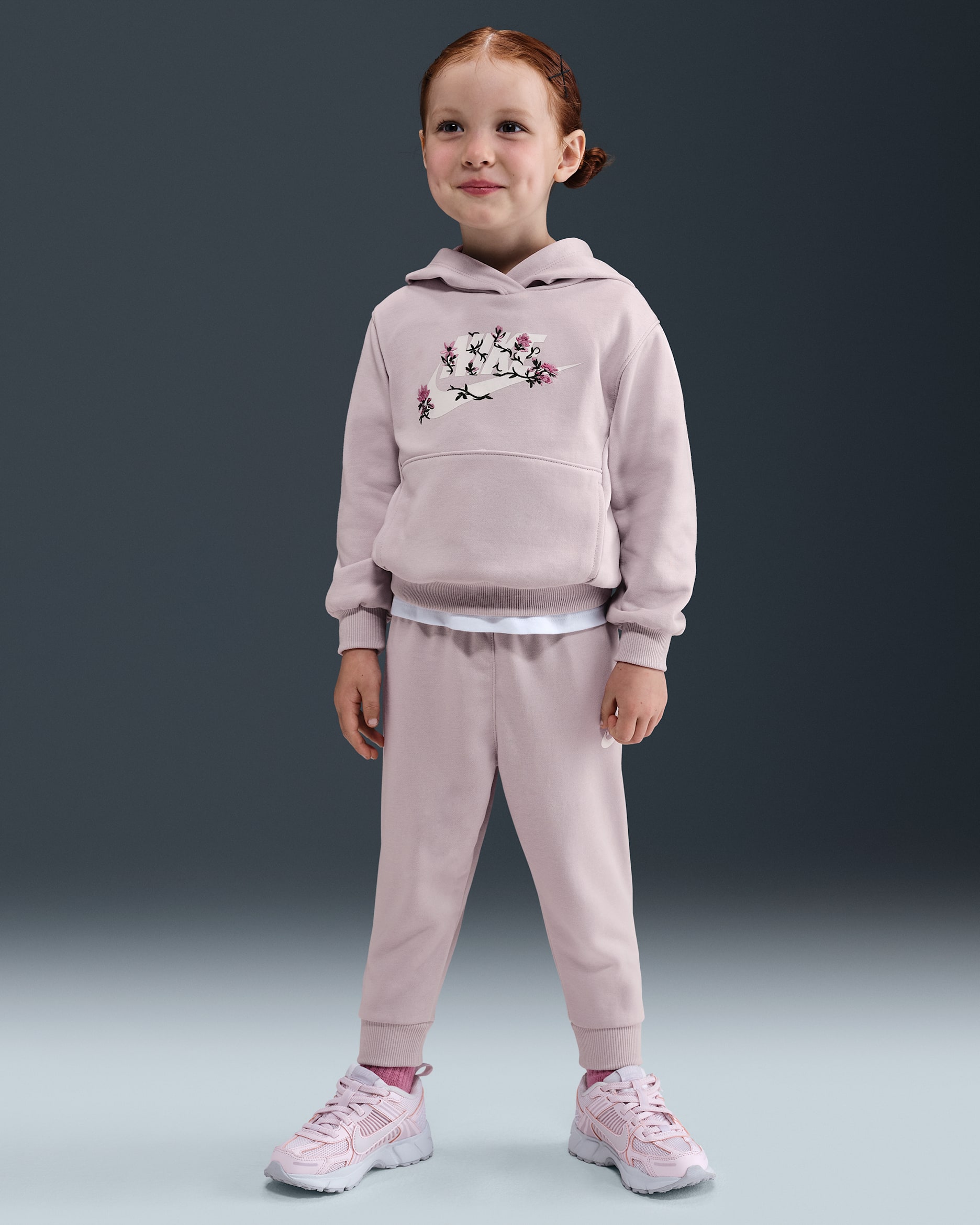 Conjunto de sudadera con gorro y joggers de French Terry para infantil Nike - Violeta platino