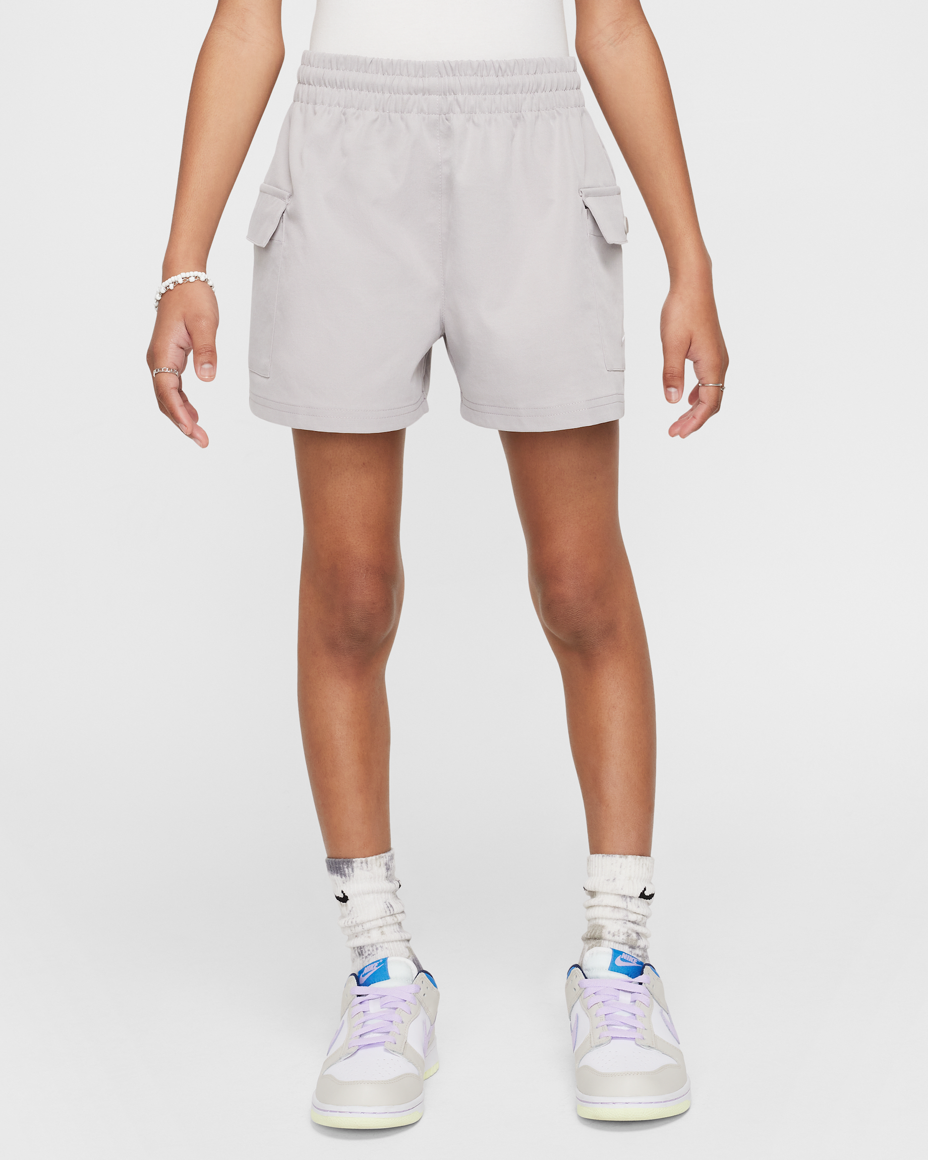 Nike Sportswear Girls' Woven Cargo Shorts - College Grey/White