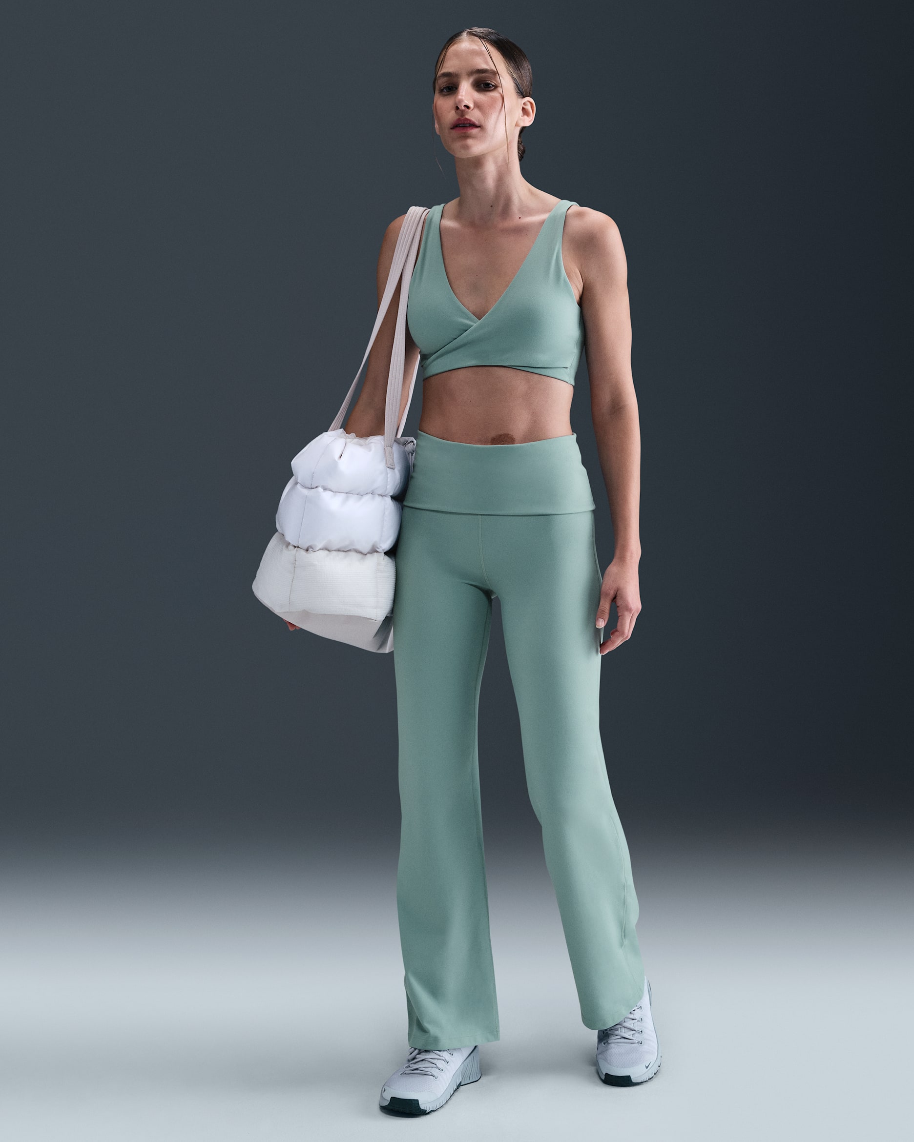 Nike One Women's Dri-FIT High-Waisted Fold-Over Trousers - Cannon/White