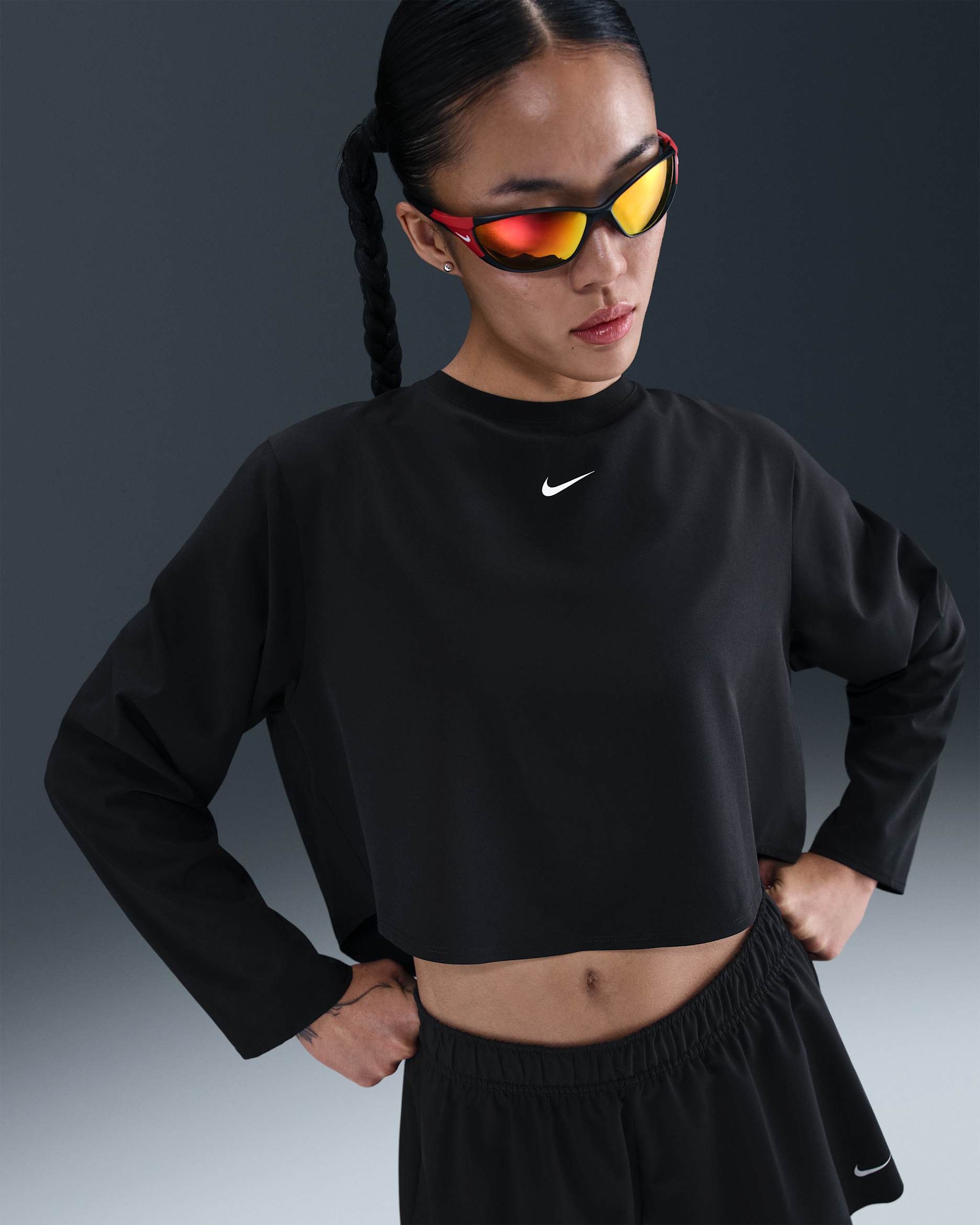 나이키 원 여성 리펠 우븐 탑 - 블랙/화이트