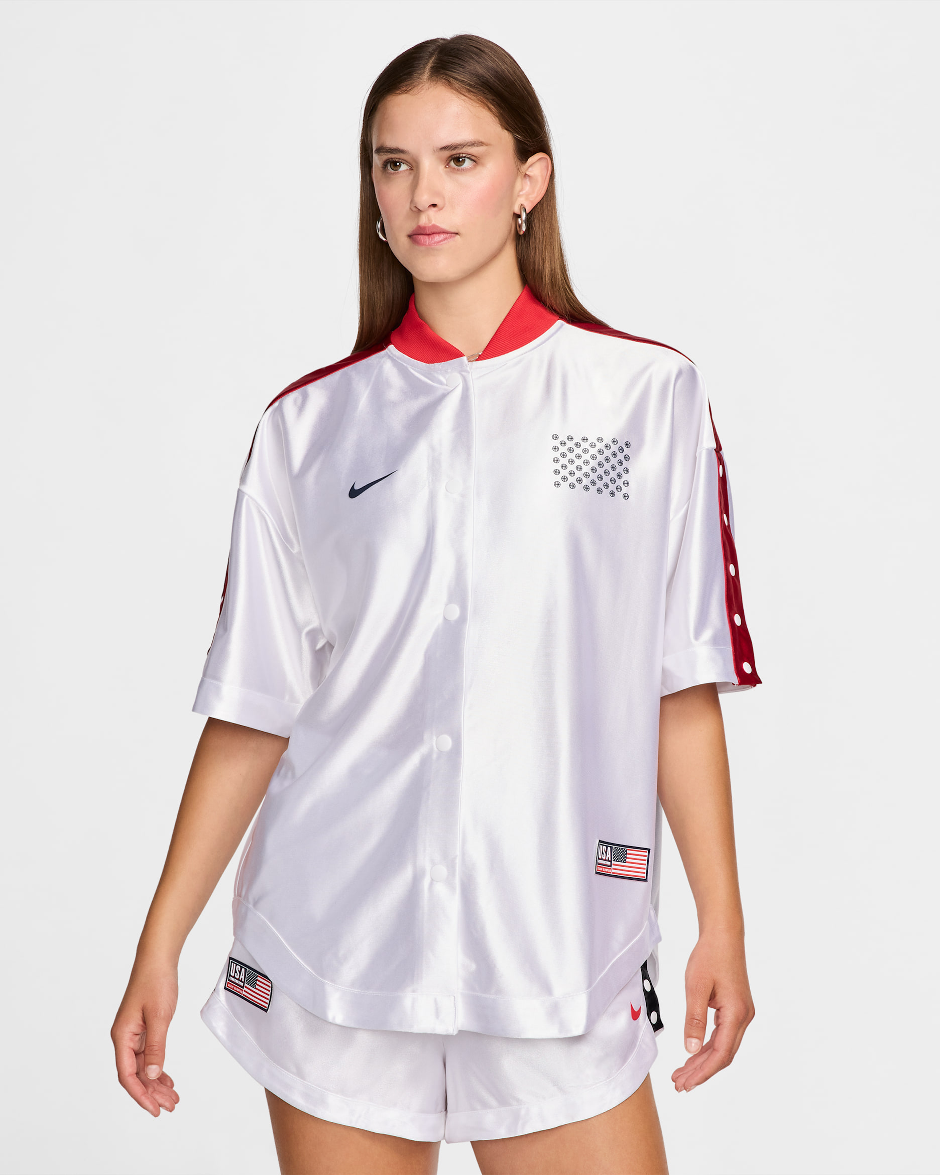 USA Village Women's Nike Basketball Seasonal Top - White/Sport Red/White/Obsidian