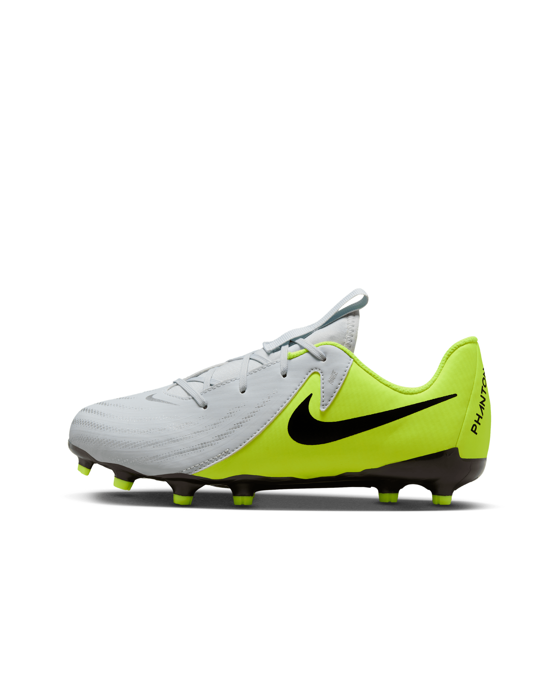 Nike Jr. Phantom GX 2 Academy Younger/Older Kids' Multi-Ground Low-Top Football Boot - Metallic Silver/Volt/Black