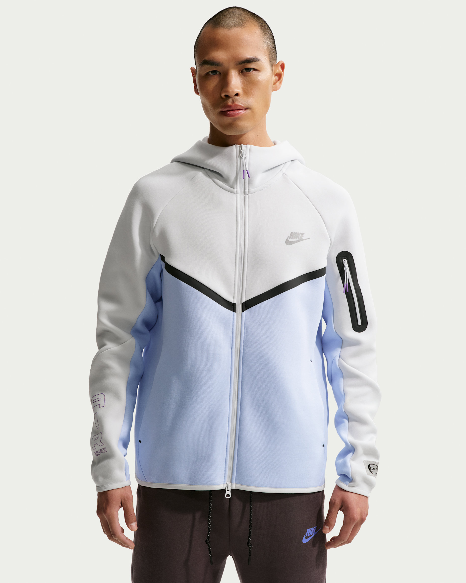 Nike Tech Men's Fleece Full-Zip Windrunner Jacket - Off White/Hydrogen Blue/Bright Violet