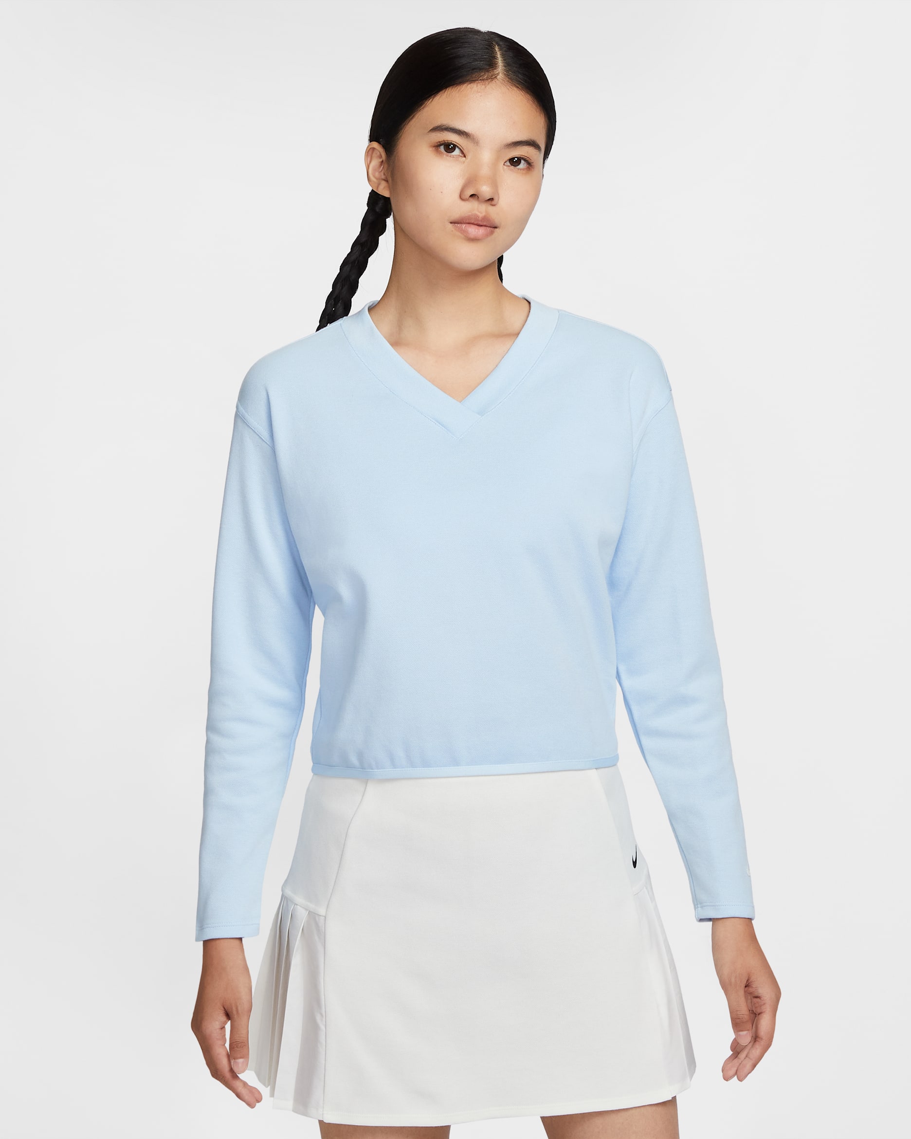 나이키 여성 브이넥 긴팔 골프 탑 - 셀러스틴 블루/셀러스틴 블루/세일