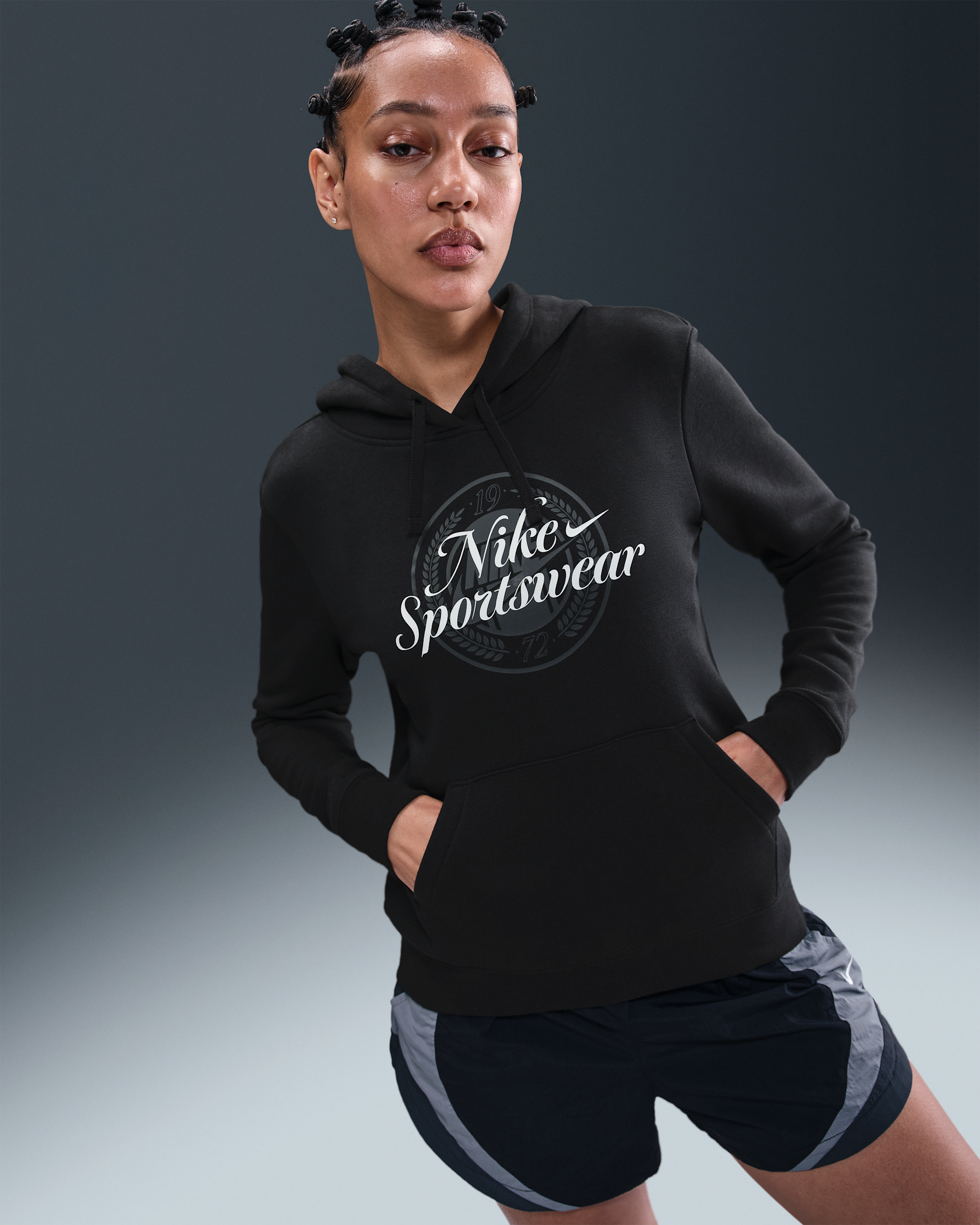 Sudadera con gorro sin cierre con estampado para mujer Nike Sportswear Club Fleece - Negro