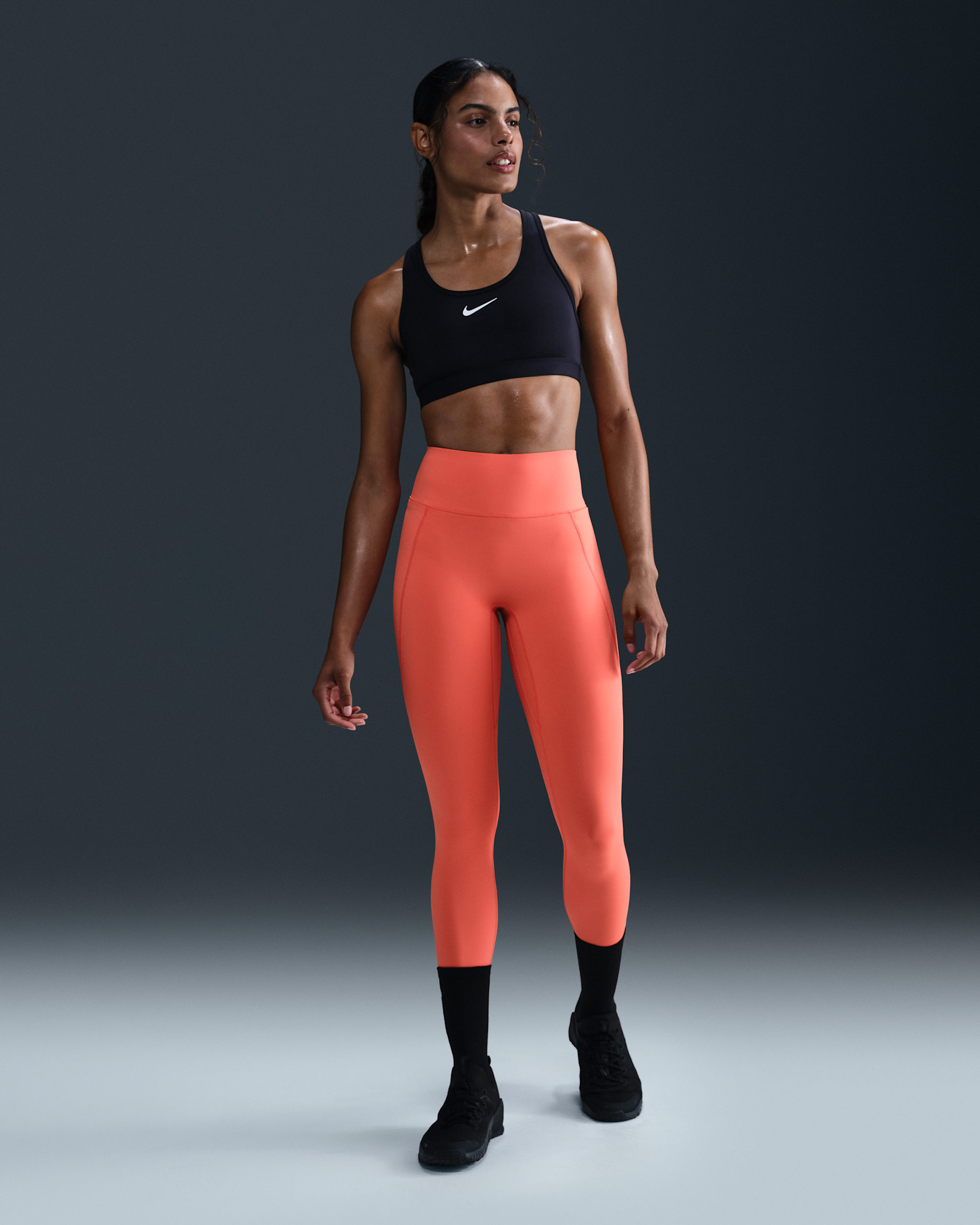 Nike Universa Women's High-Waisted 7/8 Leggings with No Front Seam - Magic Ember/Track Red/Lobster