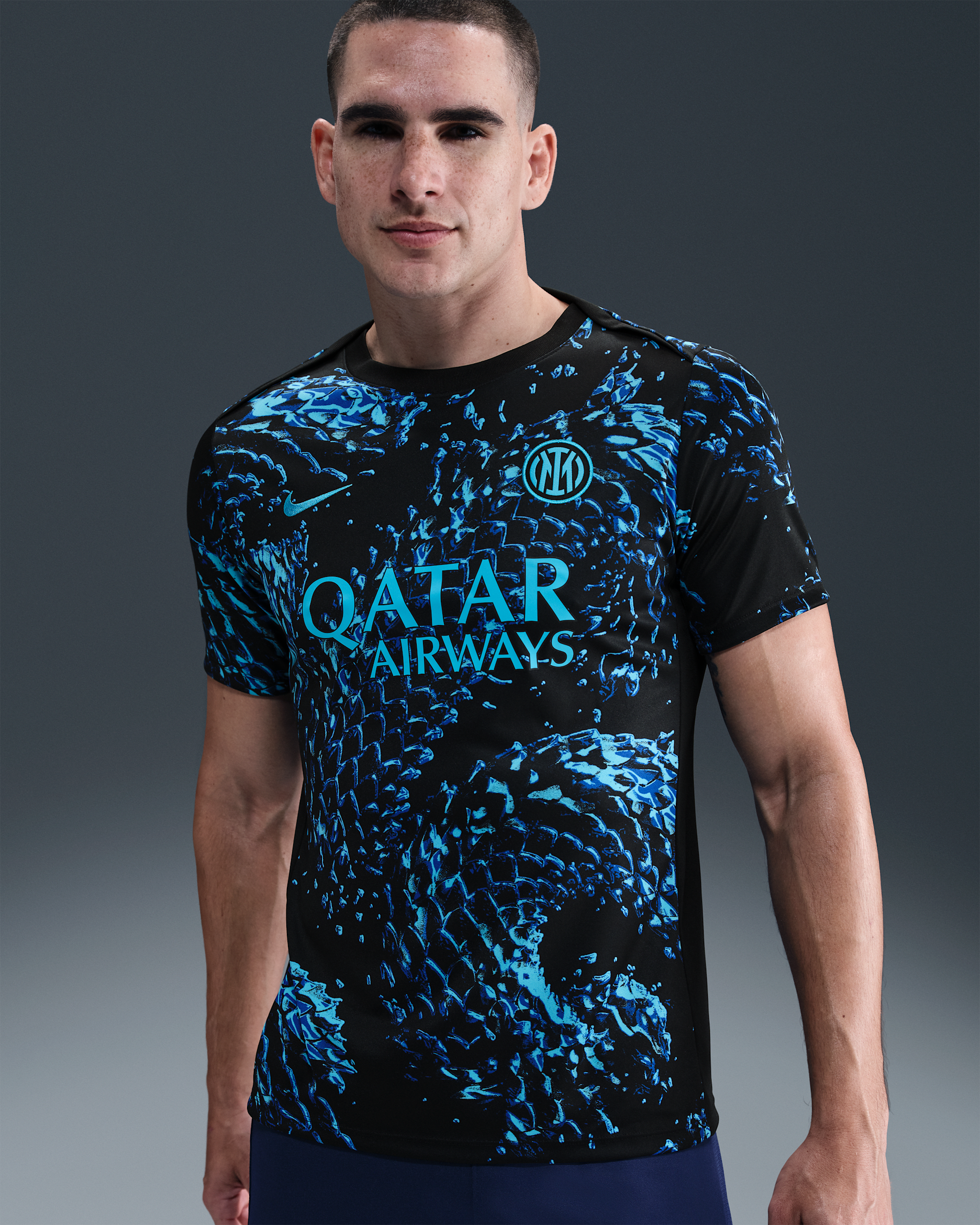 Haut de foot à manches courtes d'avant-match Nike Dri-FIT Inter Milan Academy Pro pour homme - Chlorine Blue/Noir/Chlorine Blue