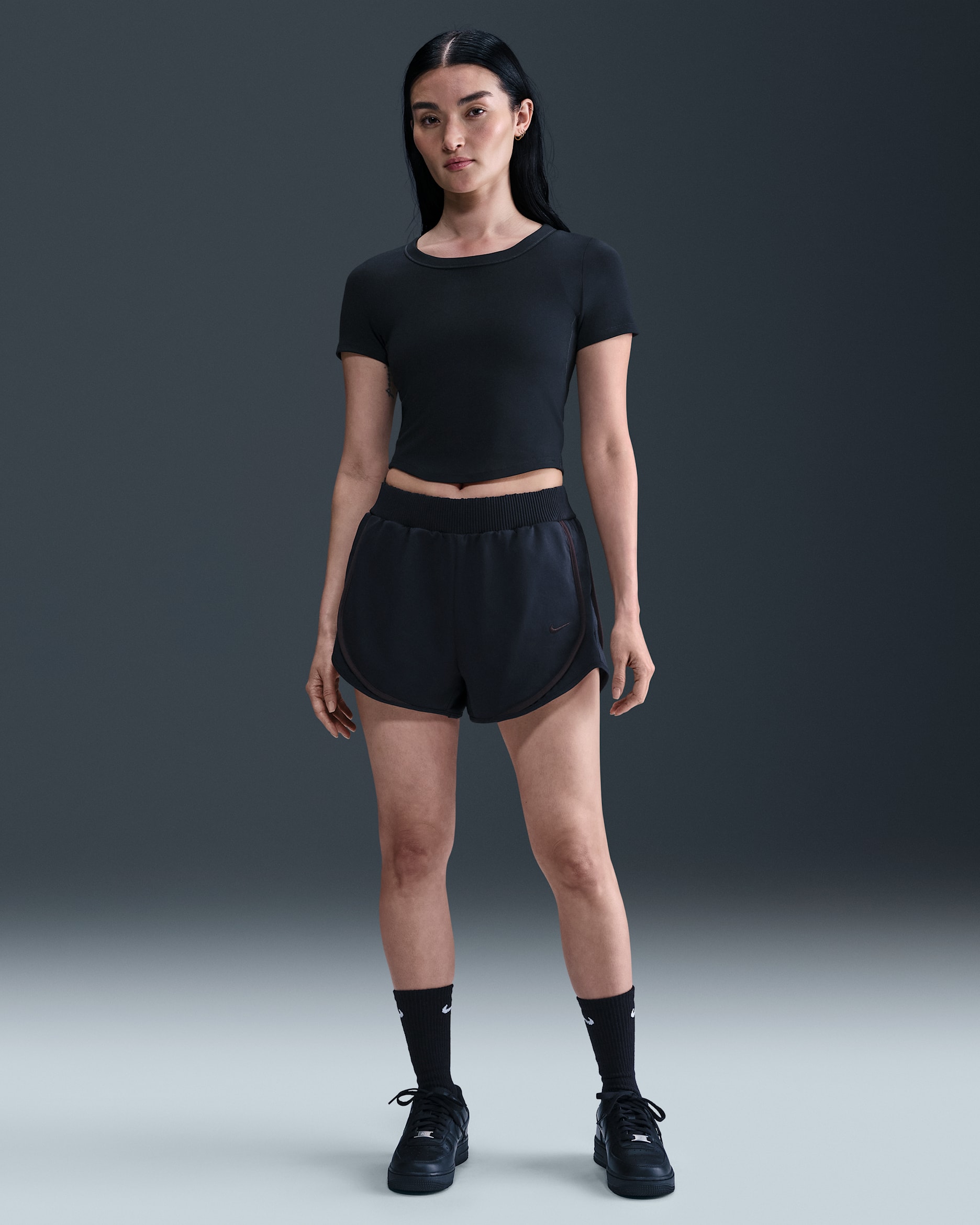 Nike Sportswear Collection Women's Mid-Rise Twill Shorts - Black/Velvet Brown/Velvet Brown