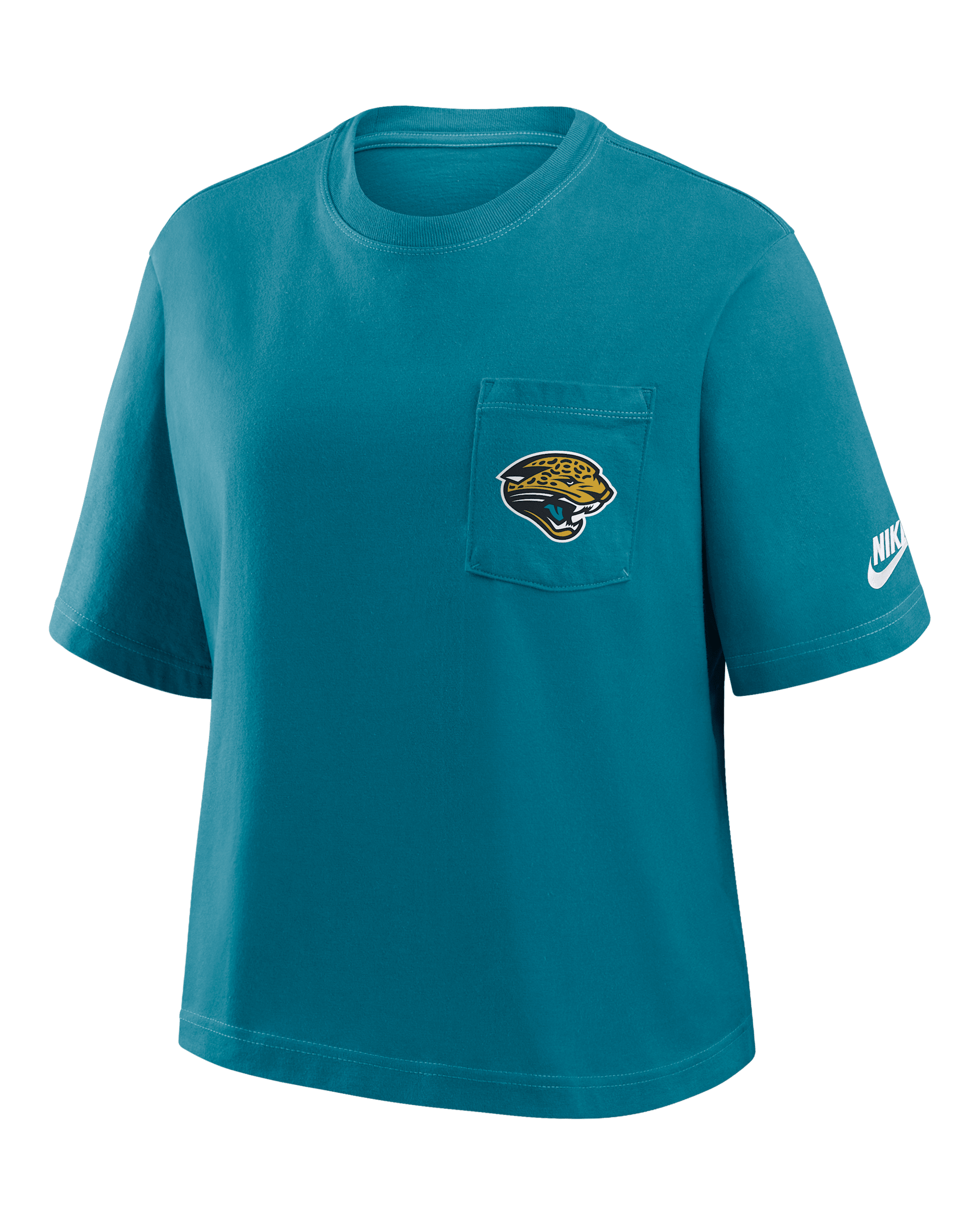 Playera Nike de la NFL para mujer Jacksonville Jaguars Rewind Pocket Boxy - Azul verdoso