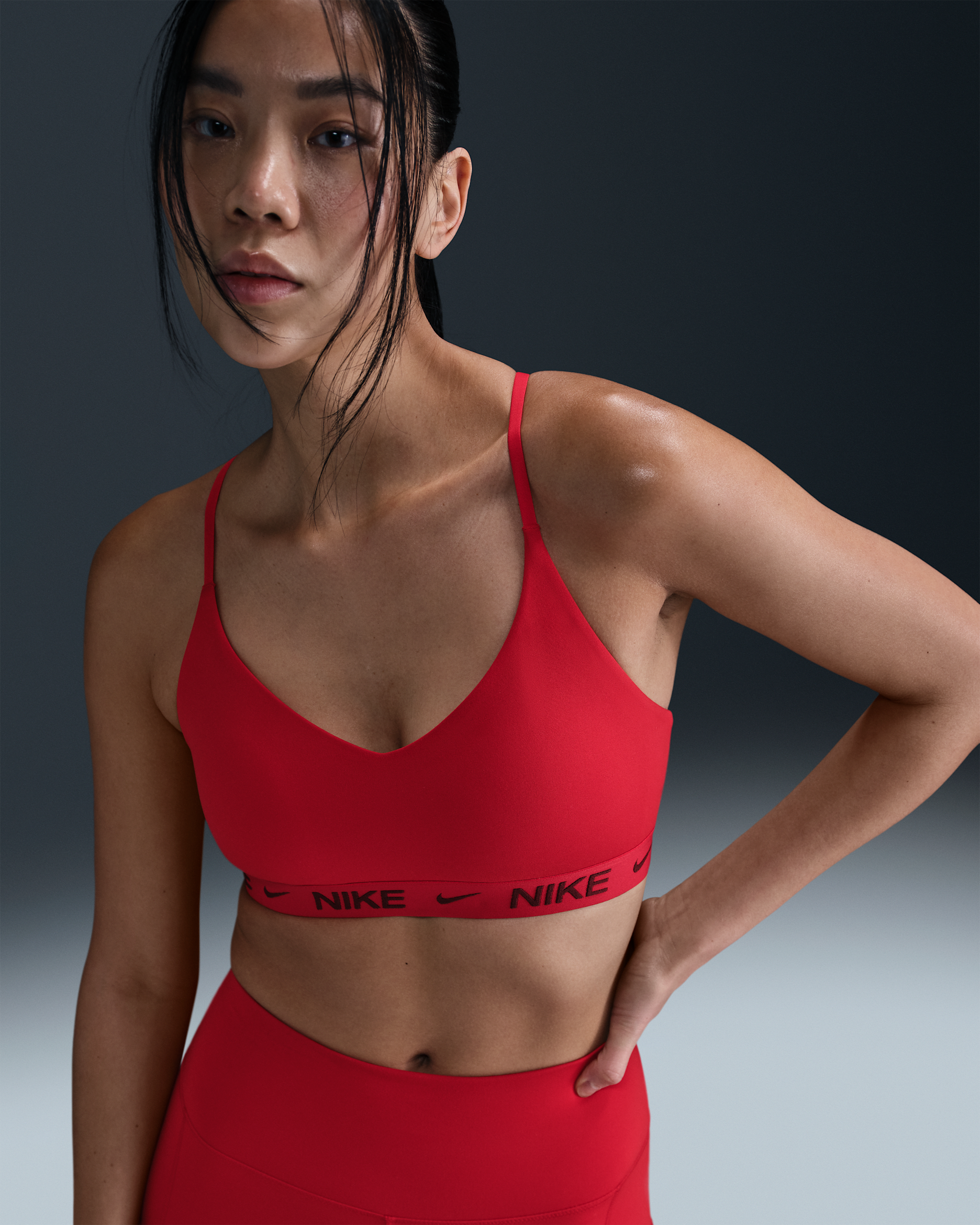 Nike Indy Light Support Women's Padded Adjustable Sports Bra - University Red/Dark Team Red