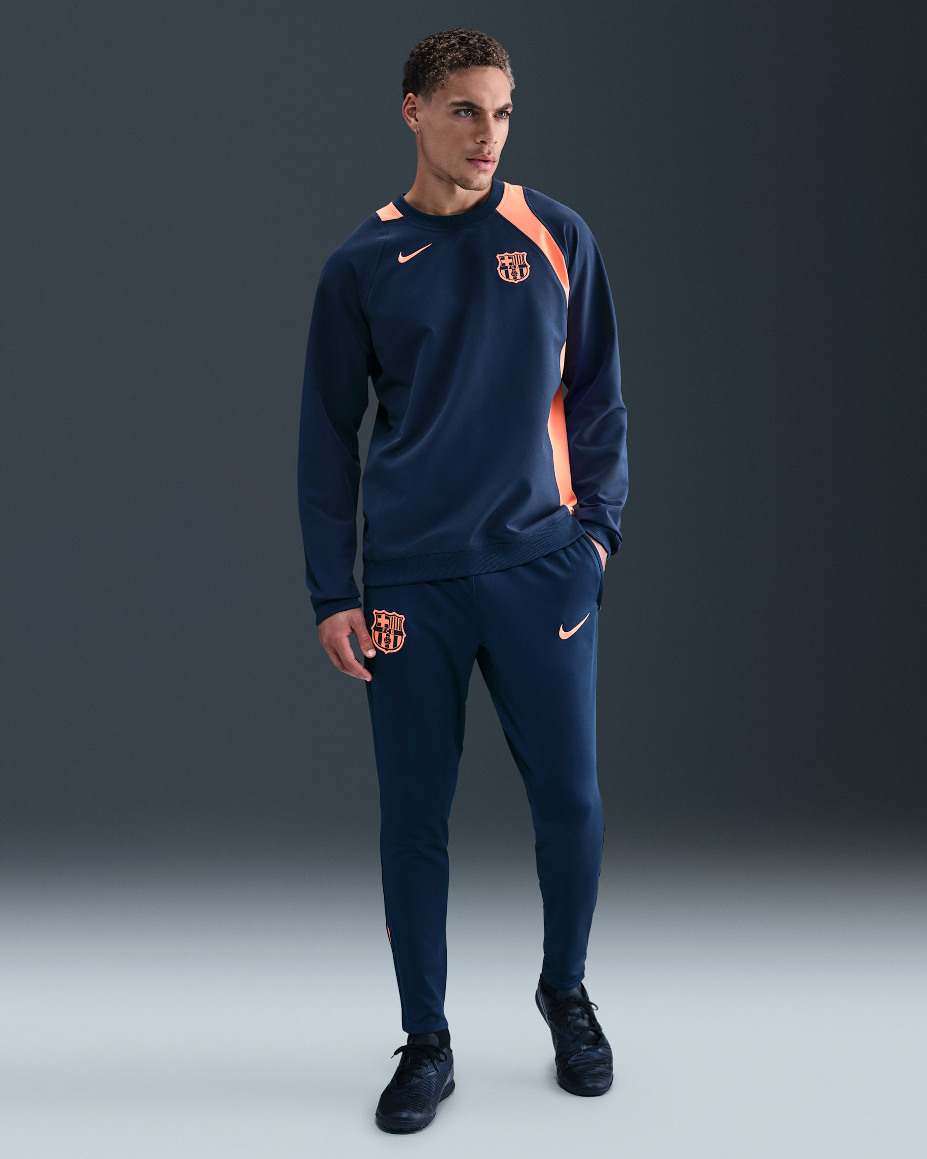 F.C. Barcelona Strike Third Men's Nike Dri-FIT Total 90 Football Knit Pants - Midnight Navy/Bright Mango/Bright Mango