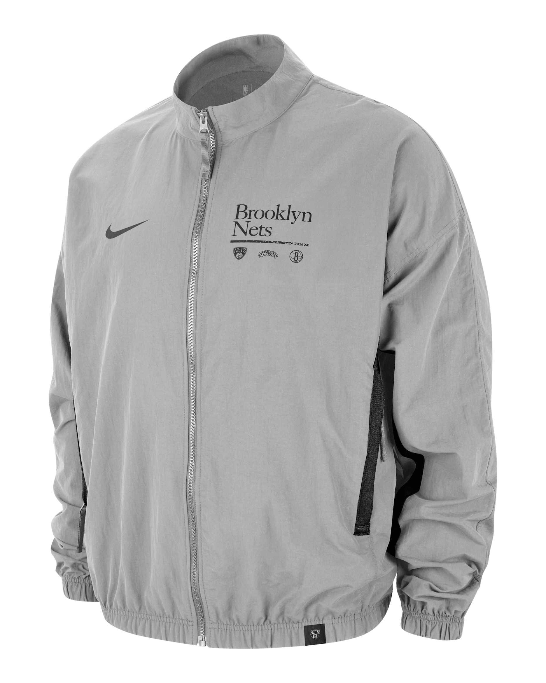 Brooklyn Nets DNA Courtside Men's Nike NBA Woven Graphic Jacket - Flat Silver/Black/Black