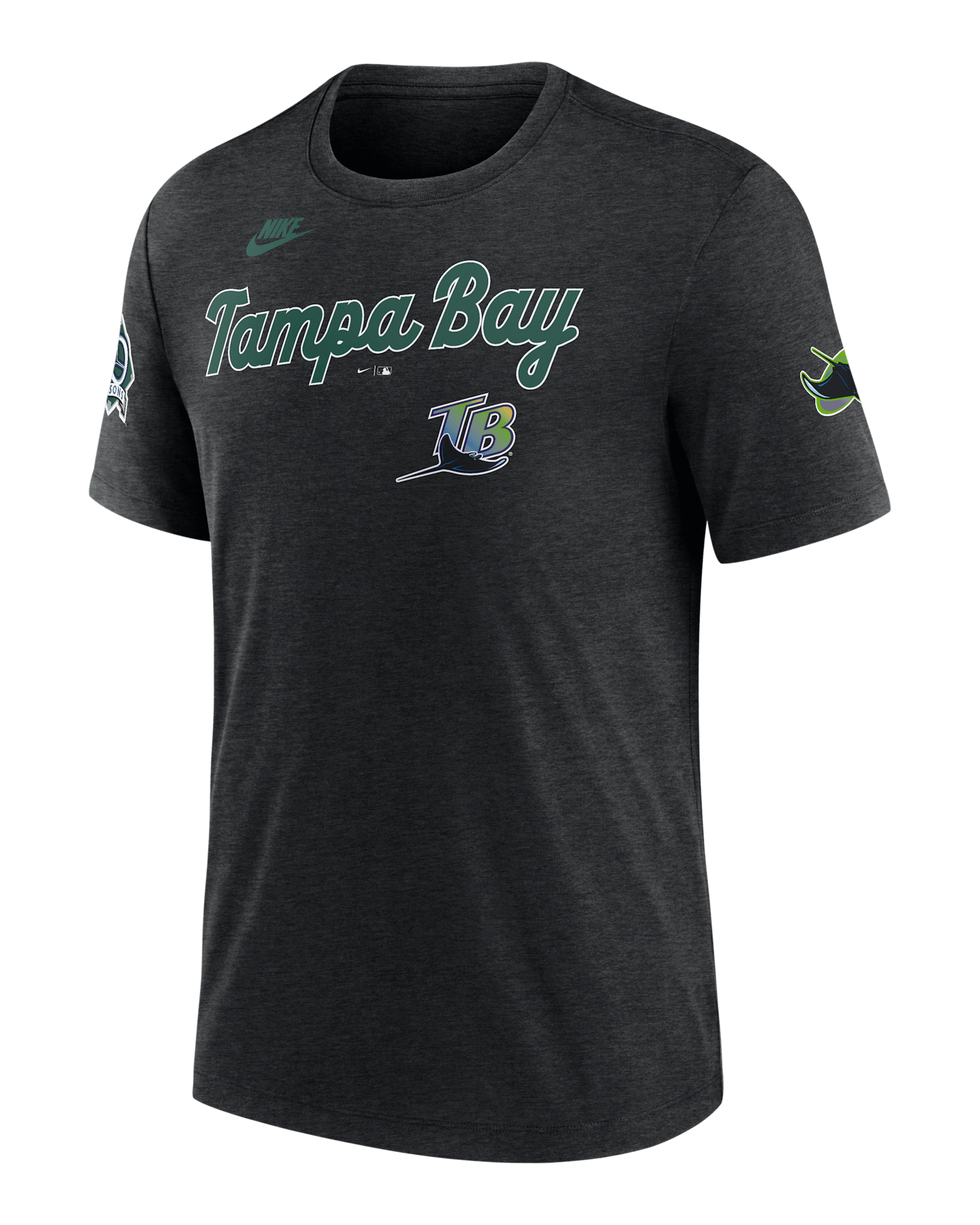 Playera Nike de la MLB para hombre Tampa Bay Rays Cooperstown Eras - Negro jaspeado