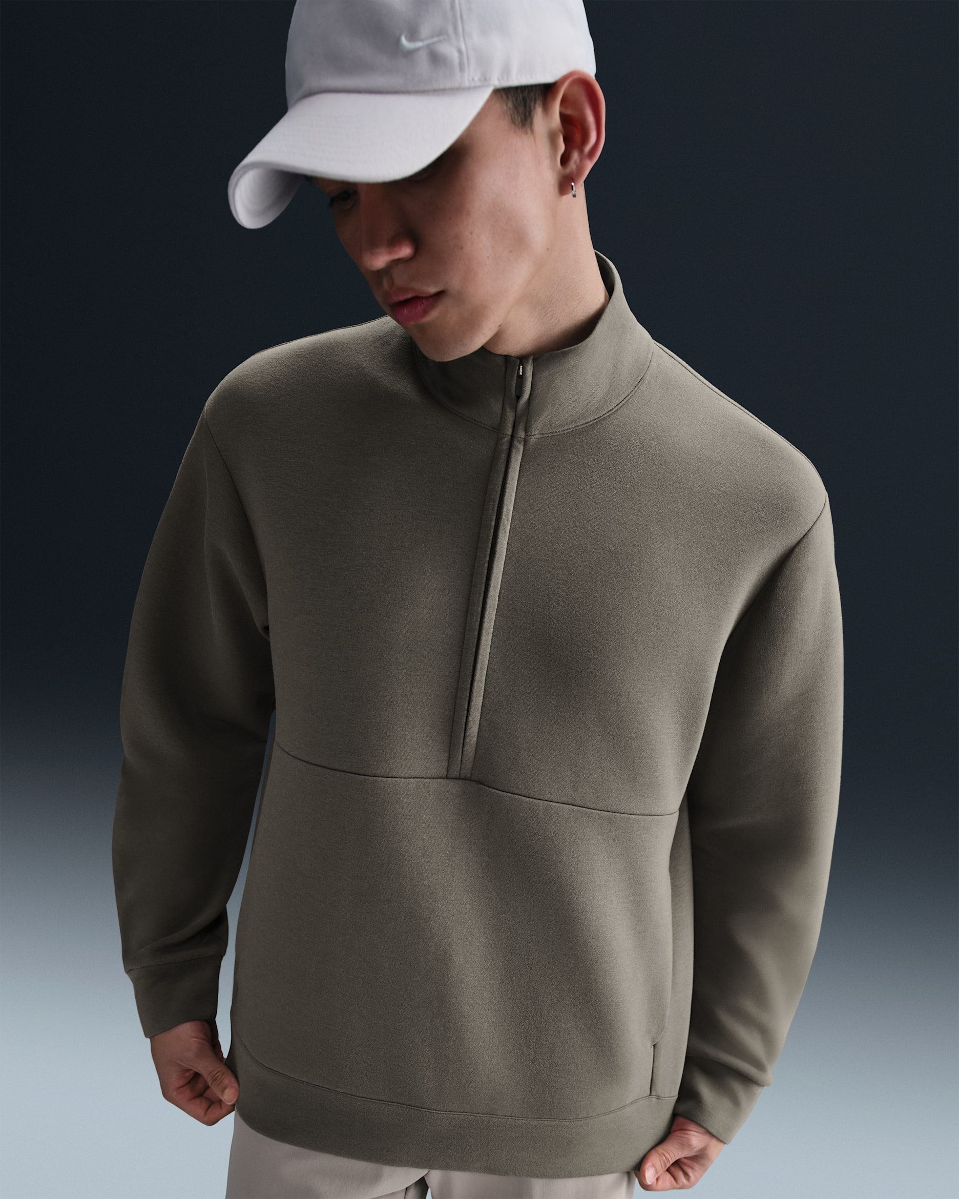 나이키 24.7 임파서블리소프트 남성 드라이 핏 하프집 탑 - 케이브 스톤/미디엄 애쉬