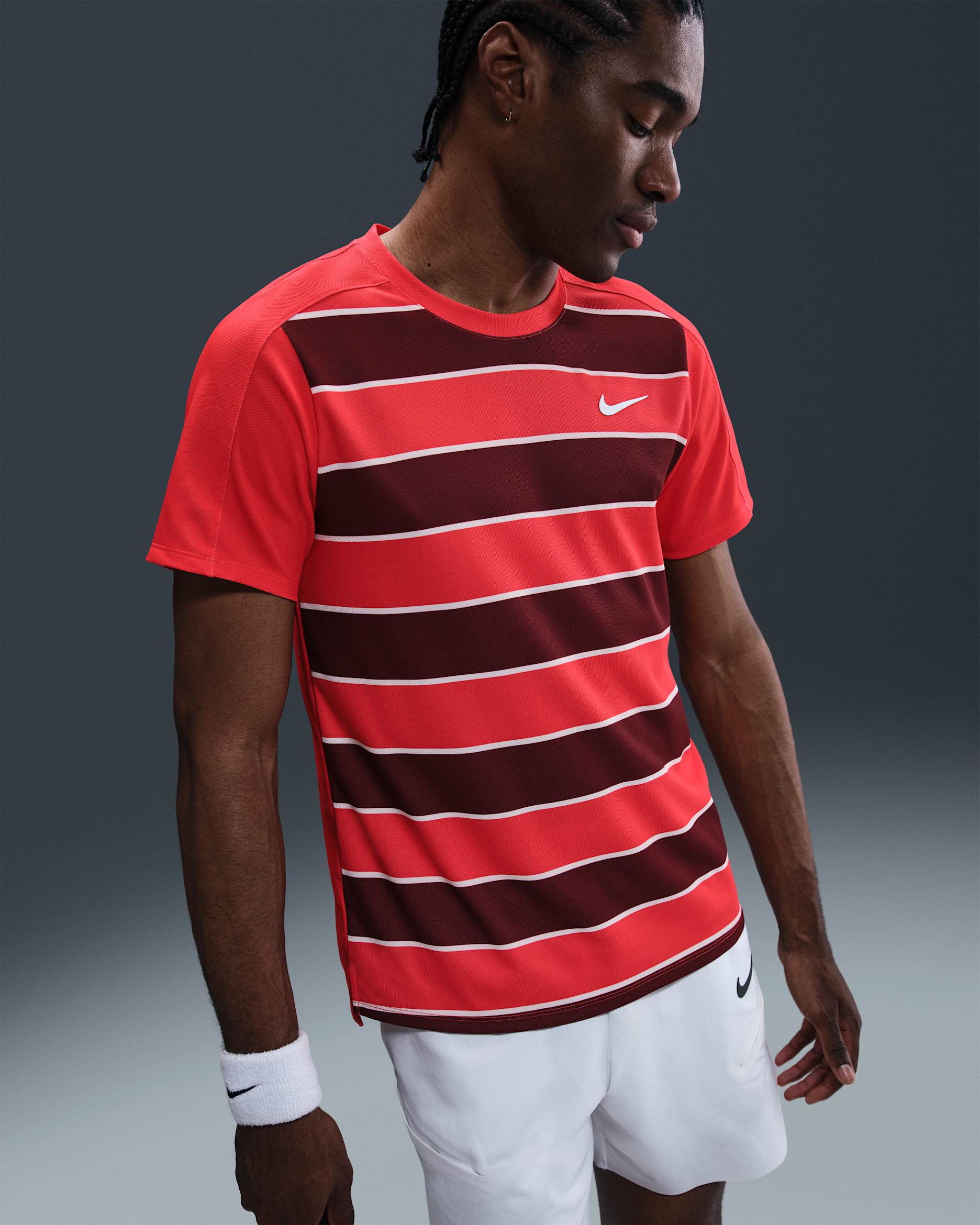 NikeCourt Slam Men's Dri-FIT ADV Tennis Top - Light Crimson/White