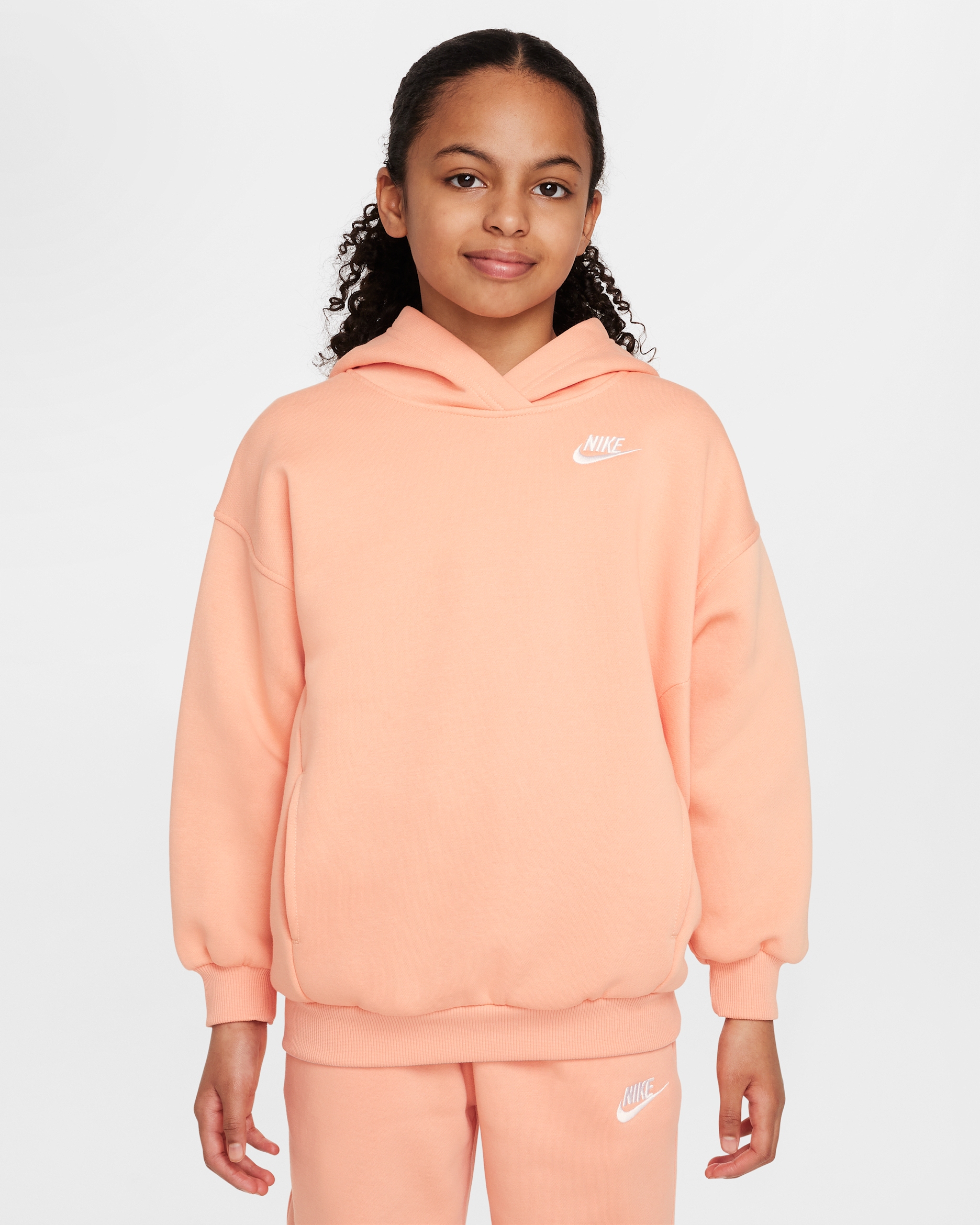 Nike Sportswear Club Fleece Big Kids' Oversized Pullover Hoodie - Apricot Agate/White