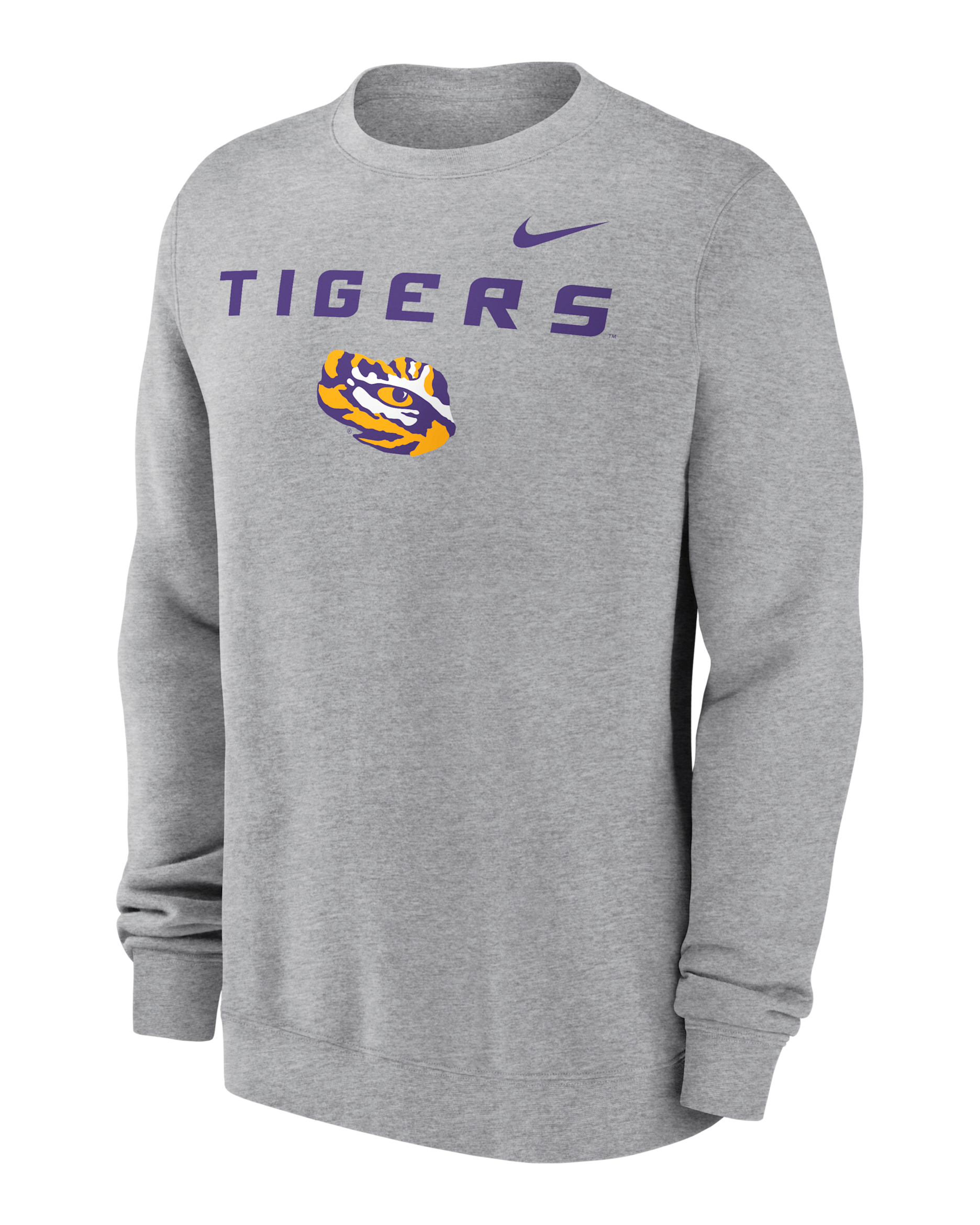LSU Tigers Primetime Primary Stack Men's Nike College Pullover Crew - Dark Grey Heather
