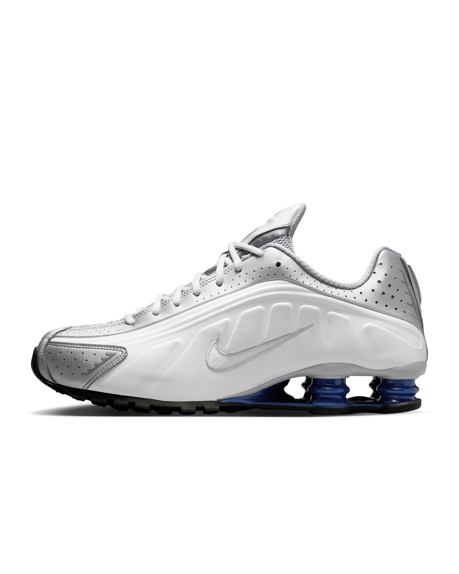 Chaussure Nike Shox R4 pour homme - Blanc/Metallic Silver/Deep Royal Blue/Blanc