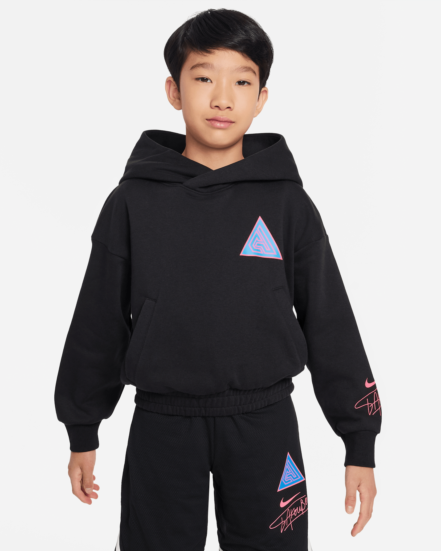 Giannis 大童籃球連帽上衣 - 黑色/Hyper Pink